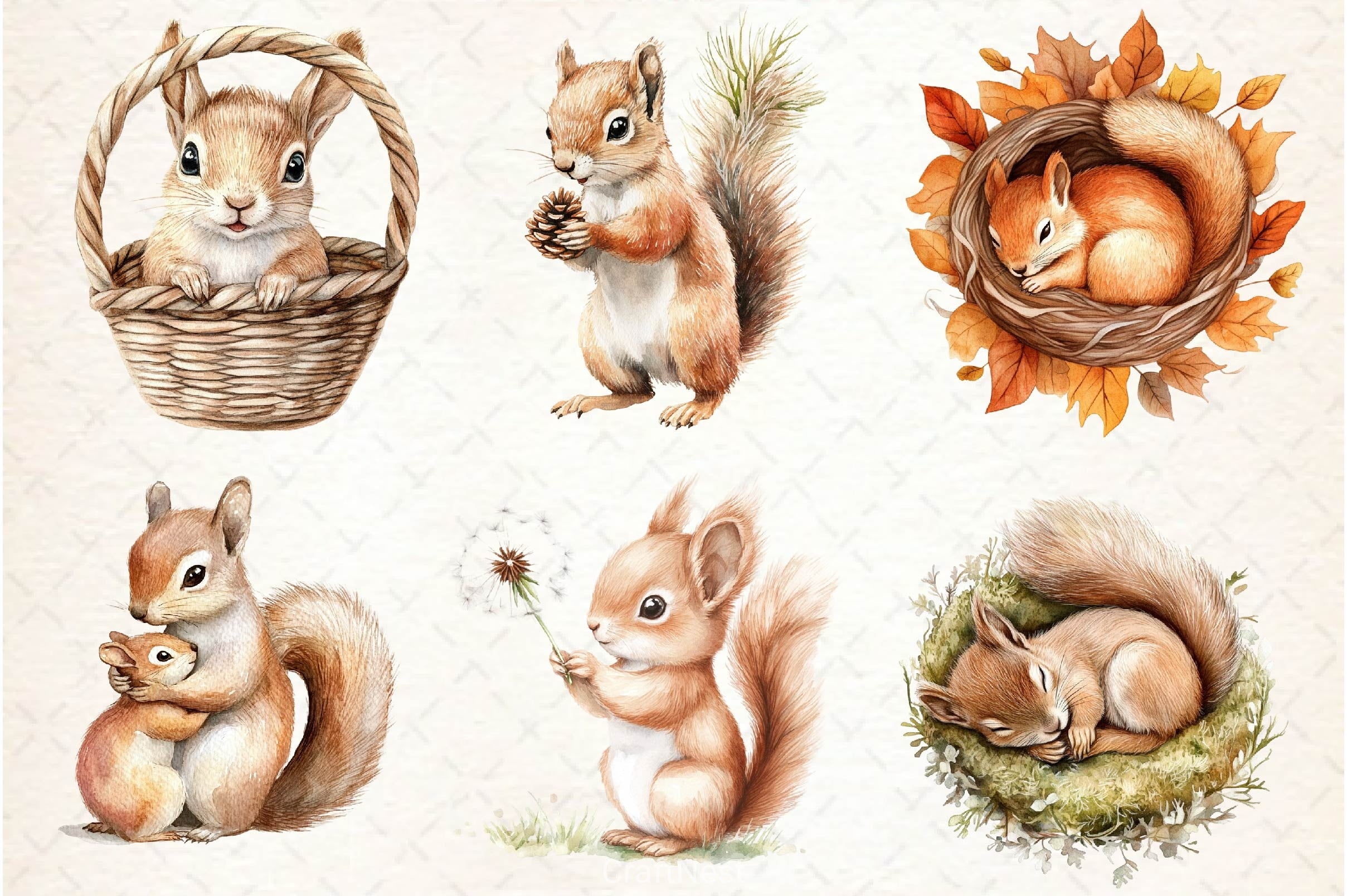 Squirrel Baby Clipart Bundle 2 - CraftNest - Digital Crafting and Art