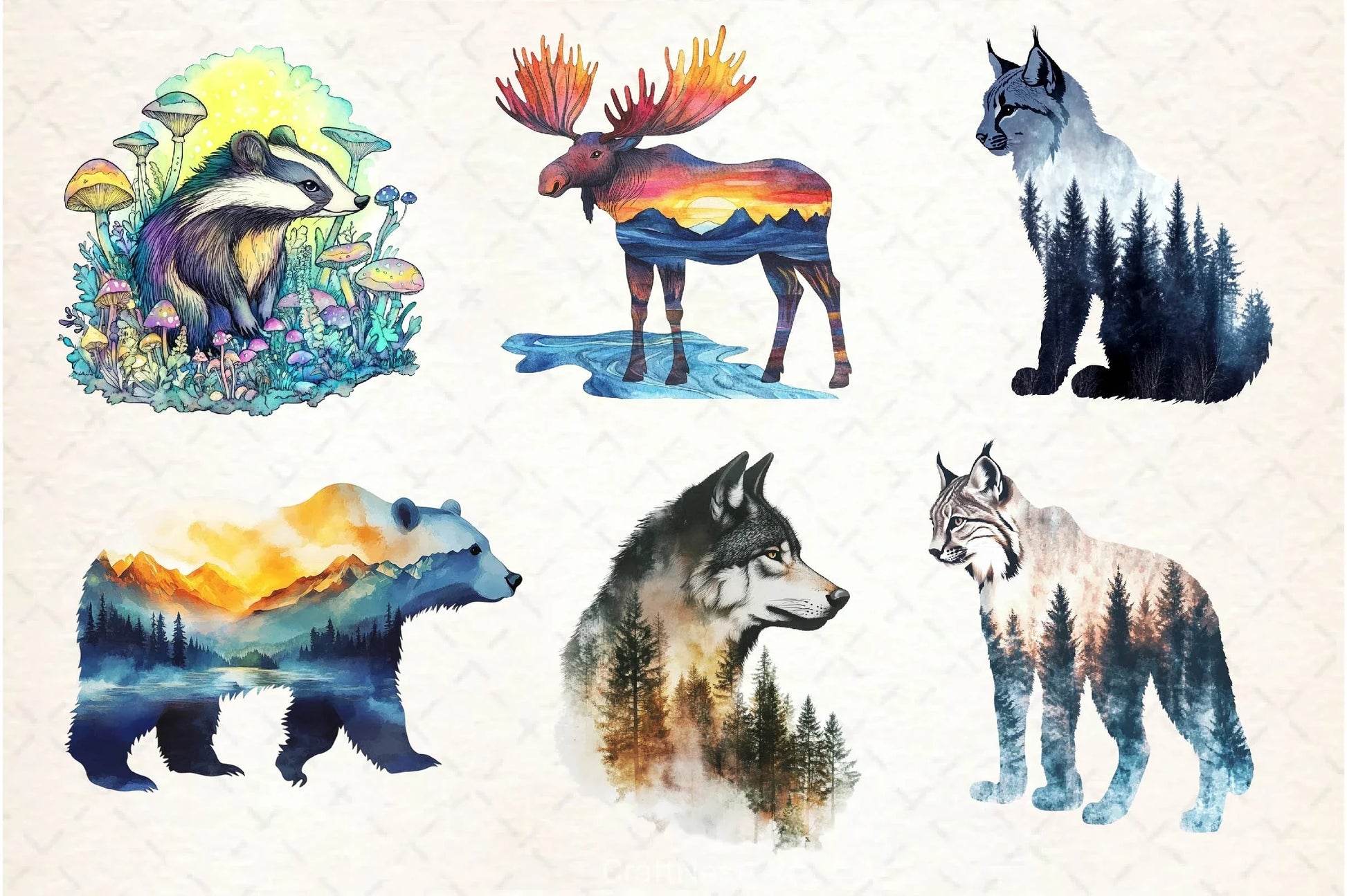 Double Exposure Woodland Animals Clipart Bundle 2 - CraftNest - Digital Crafting and Art