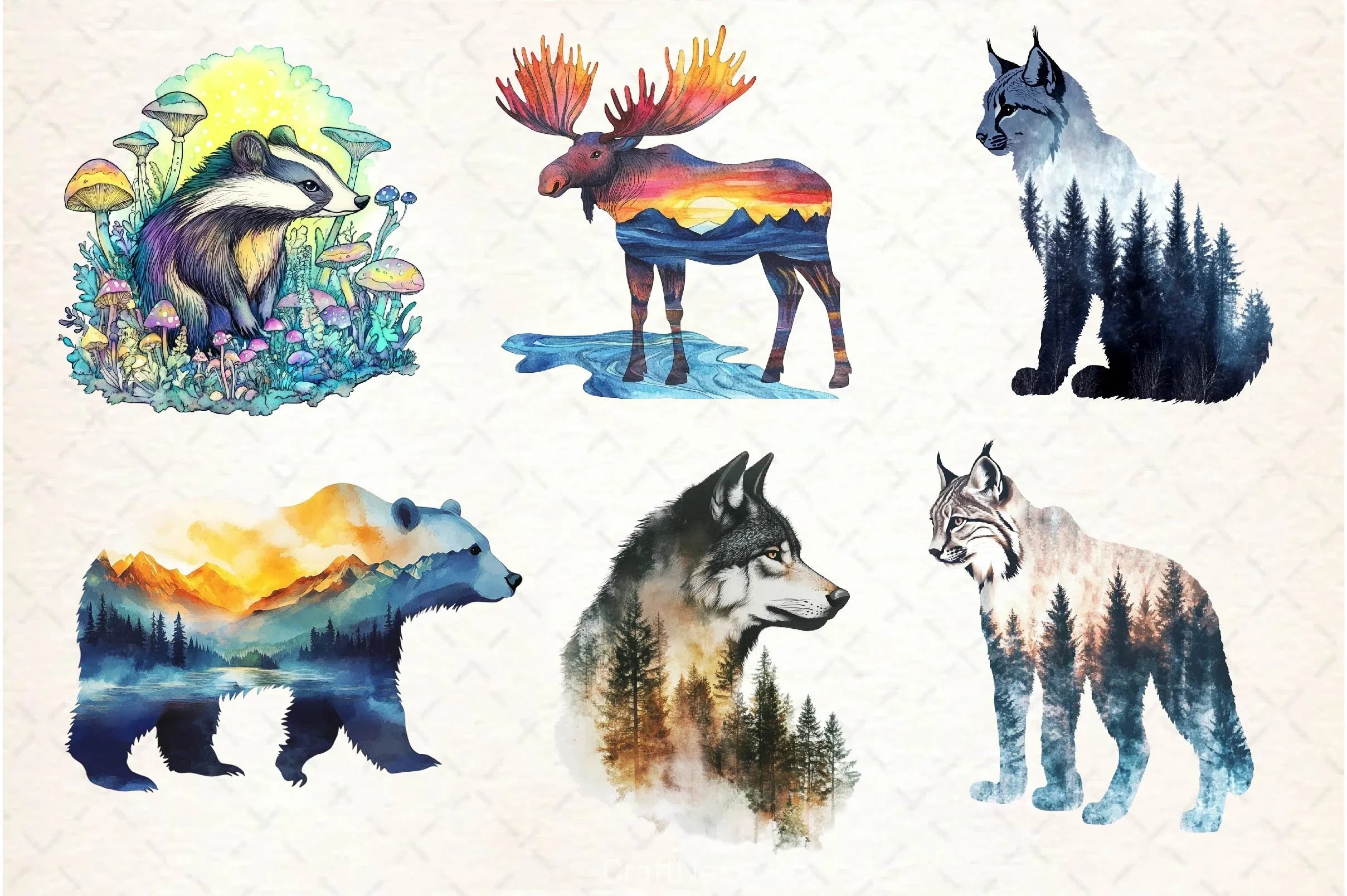 Double Exposure Woodland Animals Clipart Bundle 2 - CraftNest - Digital Crafting and Art
