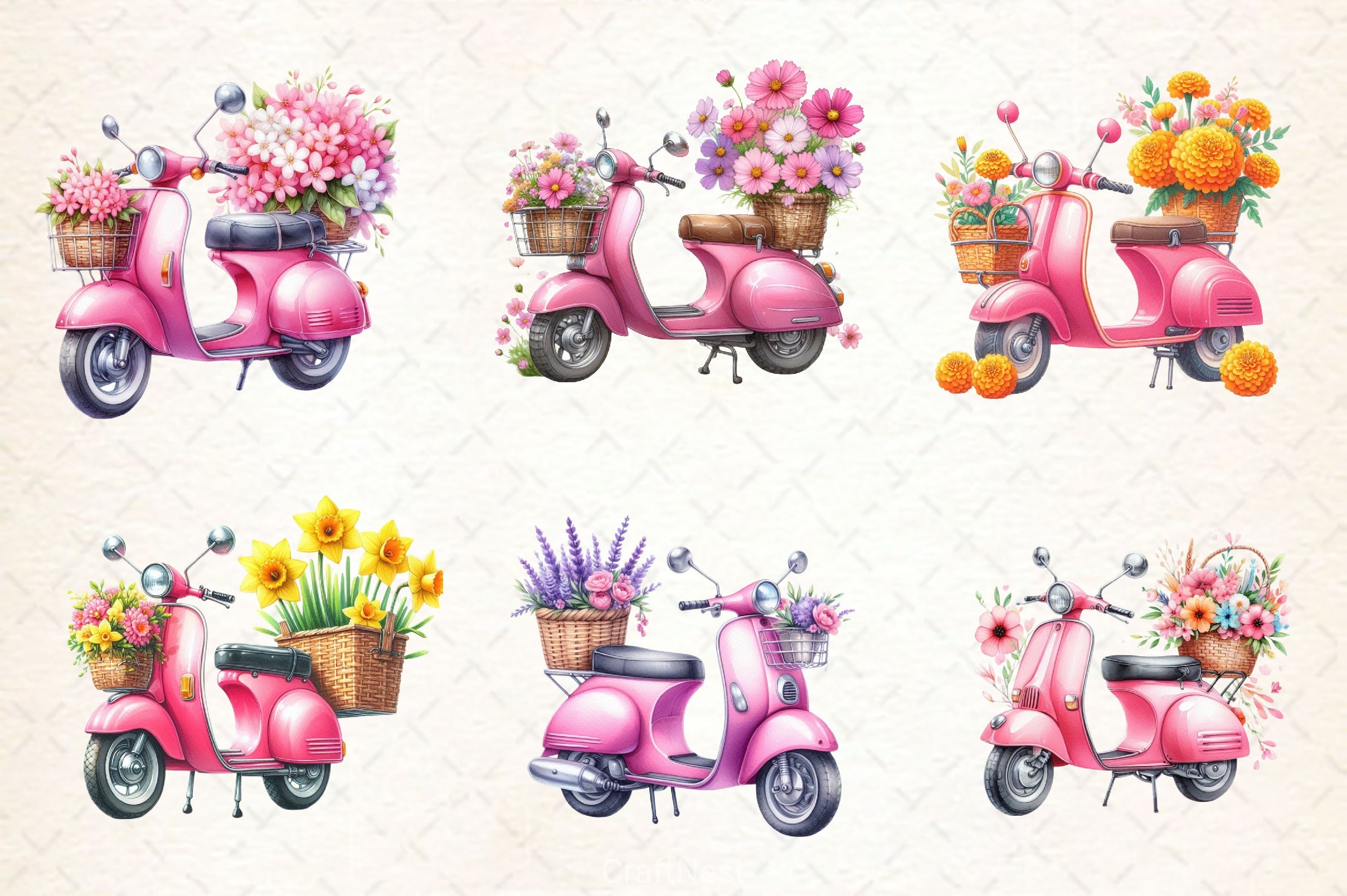 Pink Scooter Flowers Clipart Bundle - CraftNest - Digital Crafting and Art