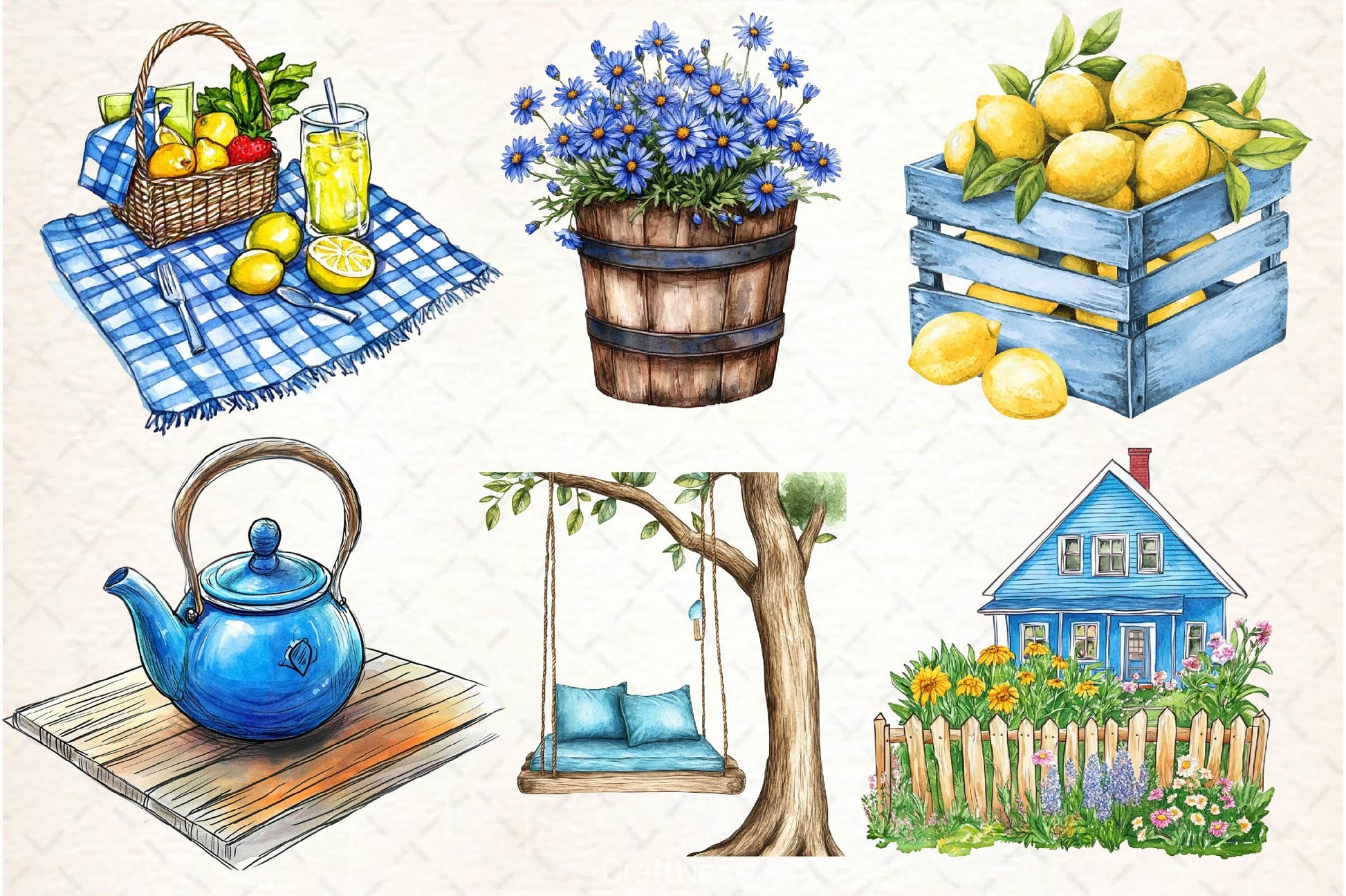 Blue Rustic Summer Clipart Bundle - CraftNest - Digital Crafting and Art