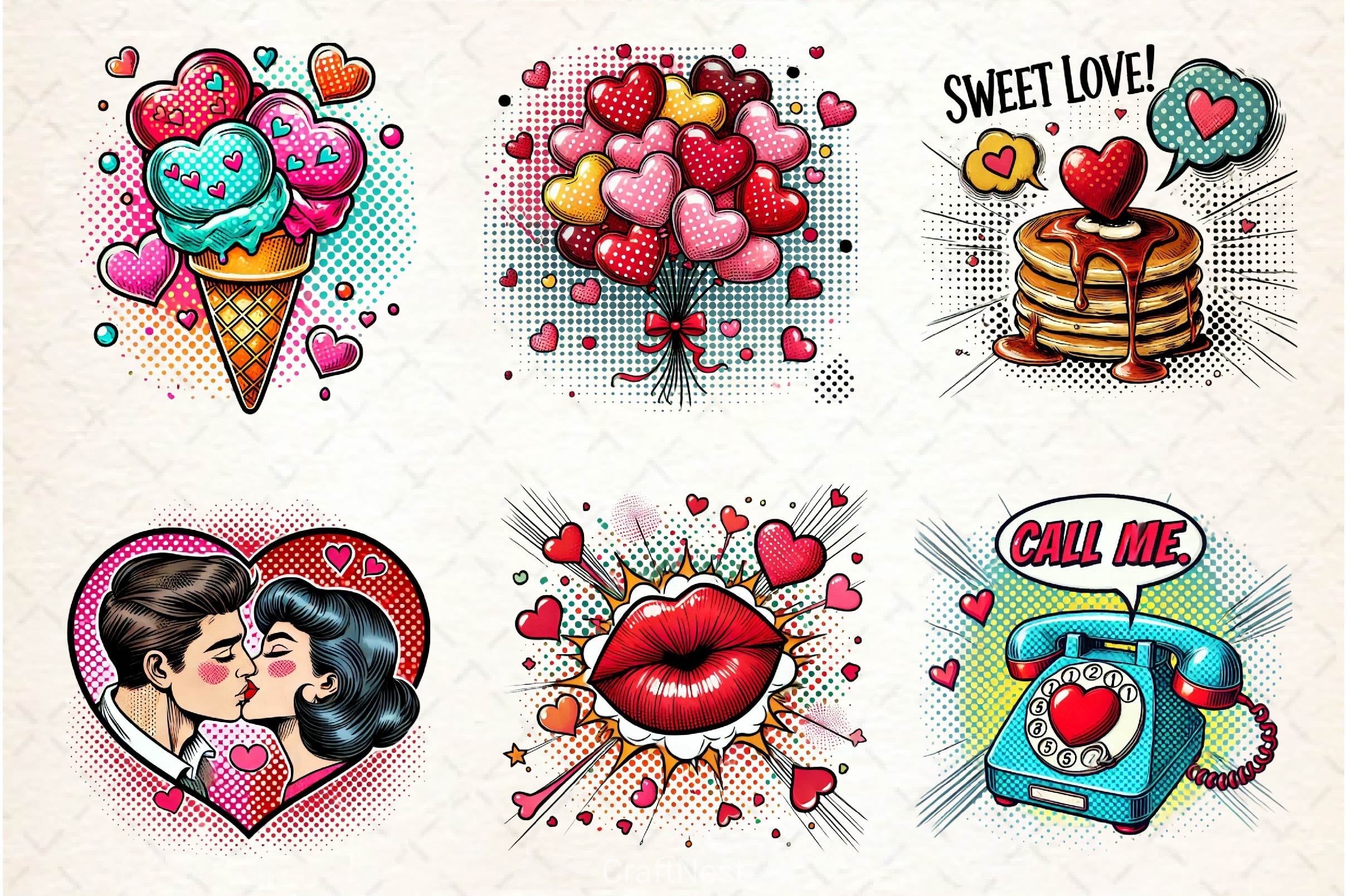 Cute Pop Art Valentines Day Clipart Bundle - CraftNest - Digital Crafting and Art