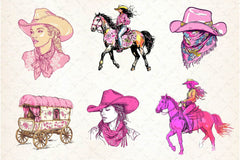 Pink Chinoiserie Cowgirl Clipart Bundle 2 - CraftNest - Digital Crafting and Art