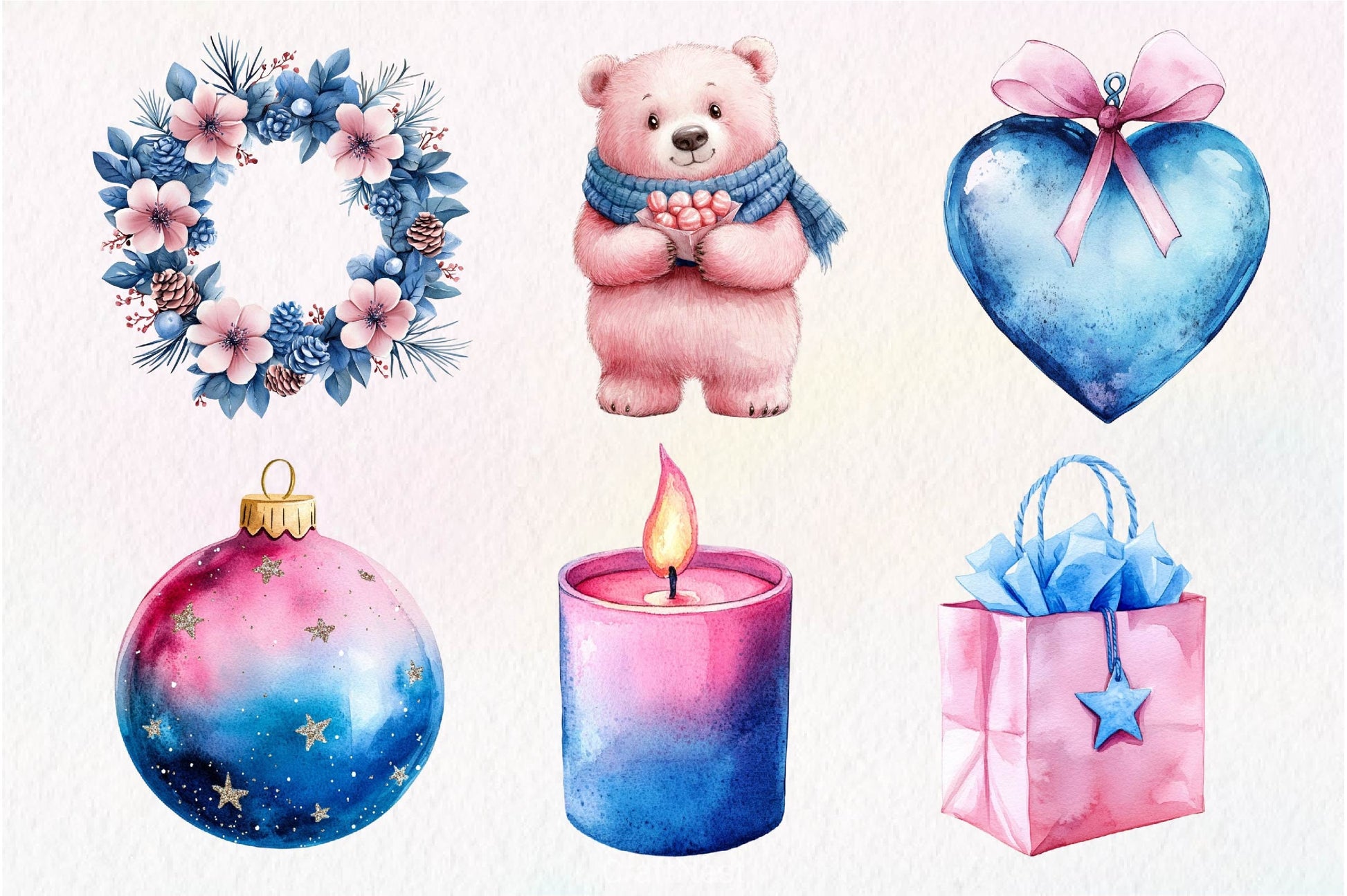 Pink And Blue Christmas Clipart Bundle - CraftNest - Digital Crafting and Art