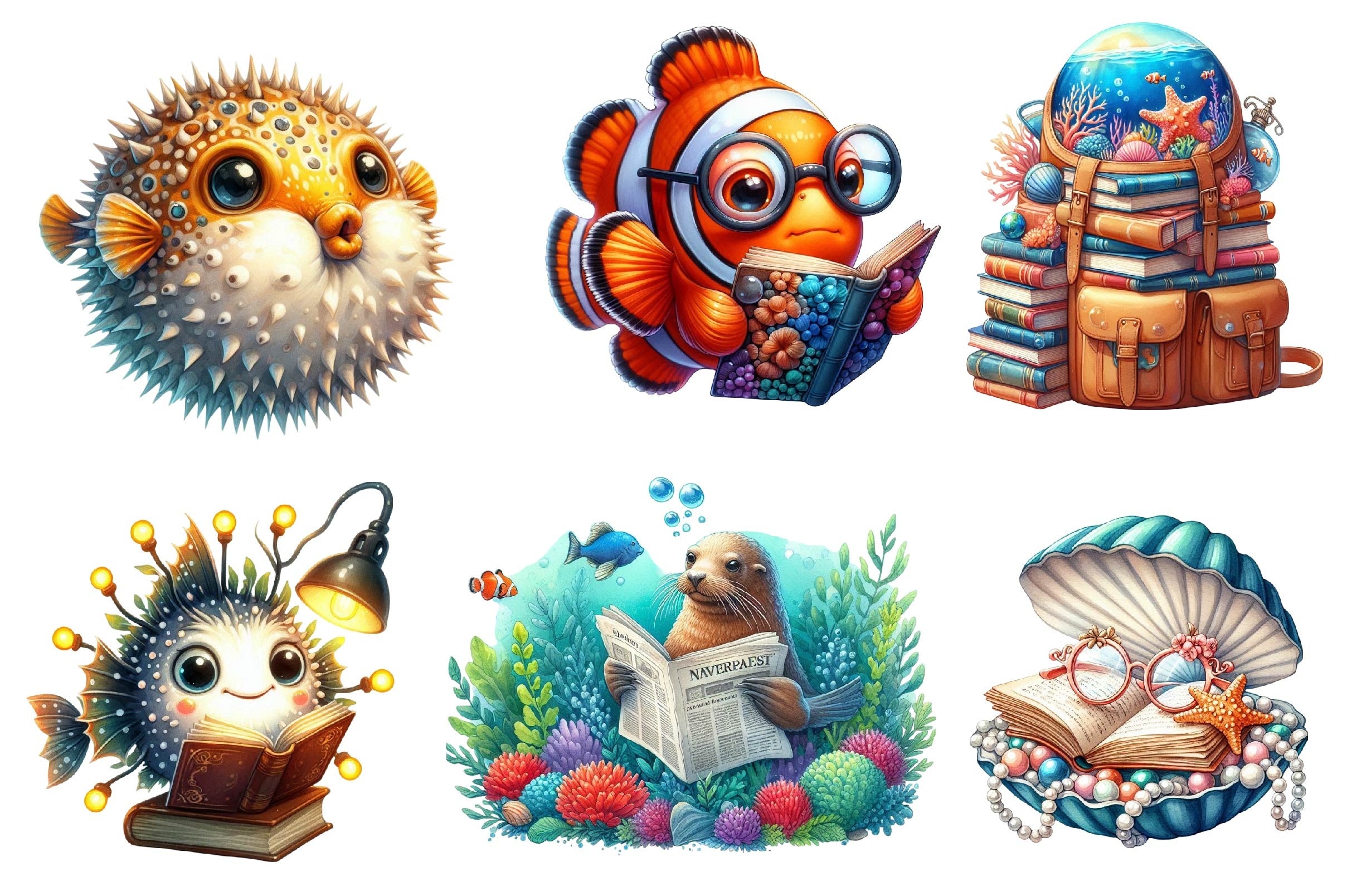 Undersea Reading Clipart Bundle 2 - CraftNest - Digital Crafting and Art