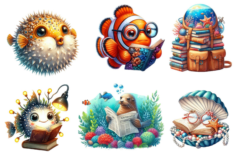 Undersea Reading Clipart Bundle 2 - CraftNest - Digital Crafting and Art