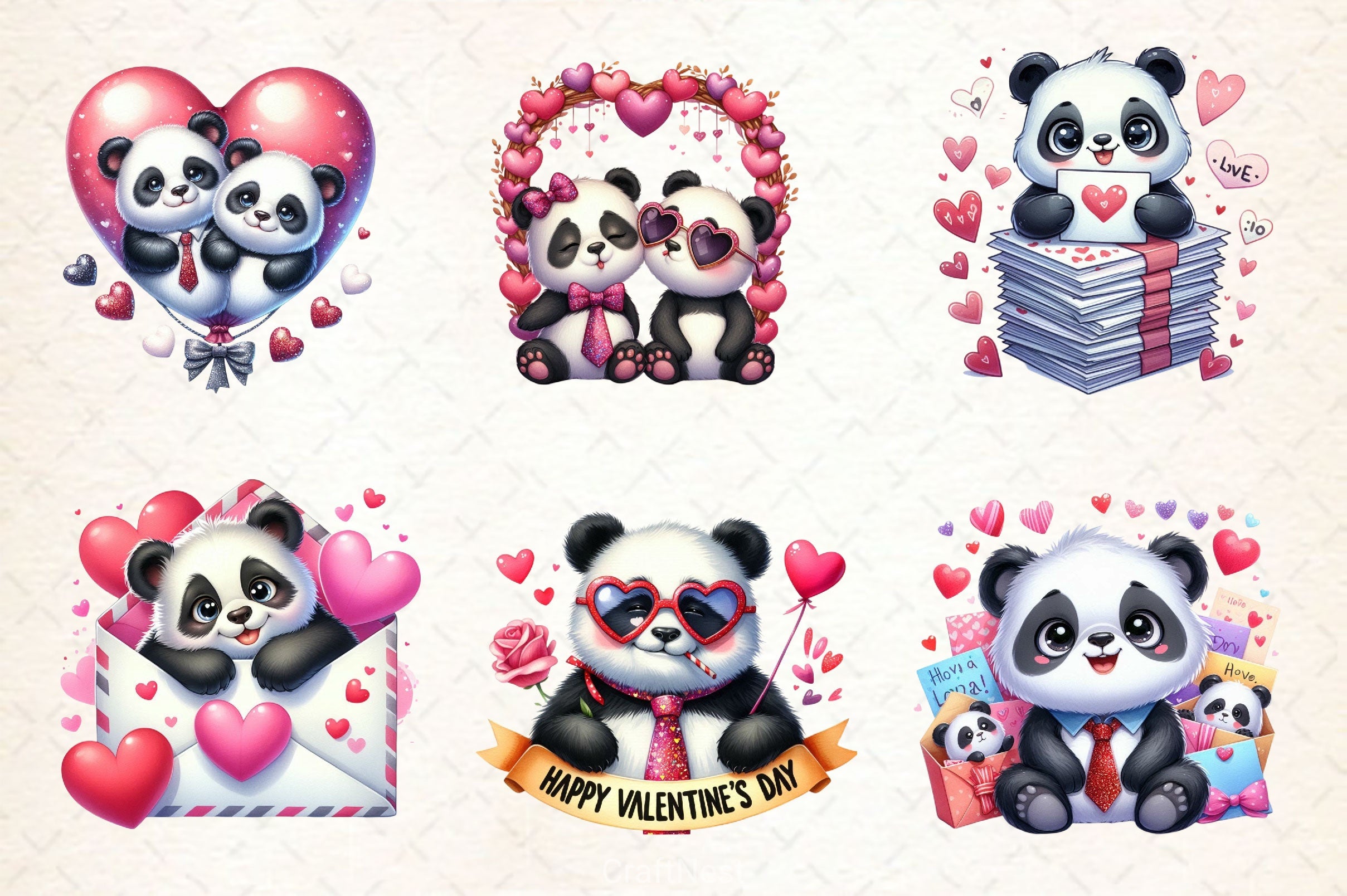 Valentines Day Love Panda Clipart Bundle 2 - CraftNest - Digital Crafting and Art