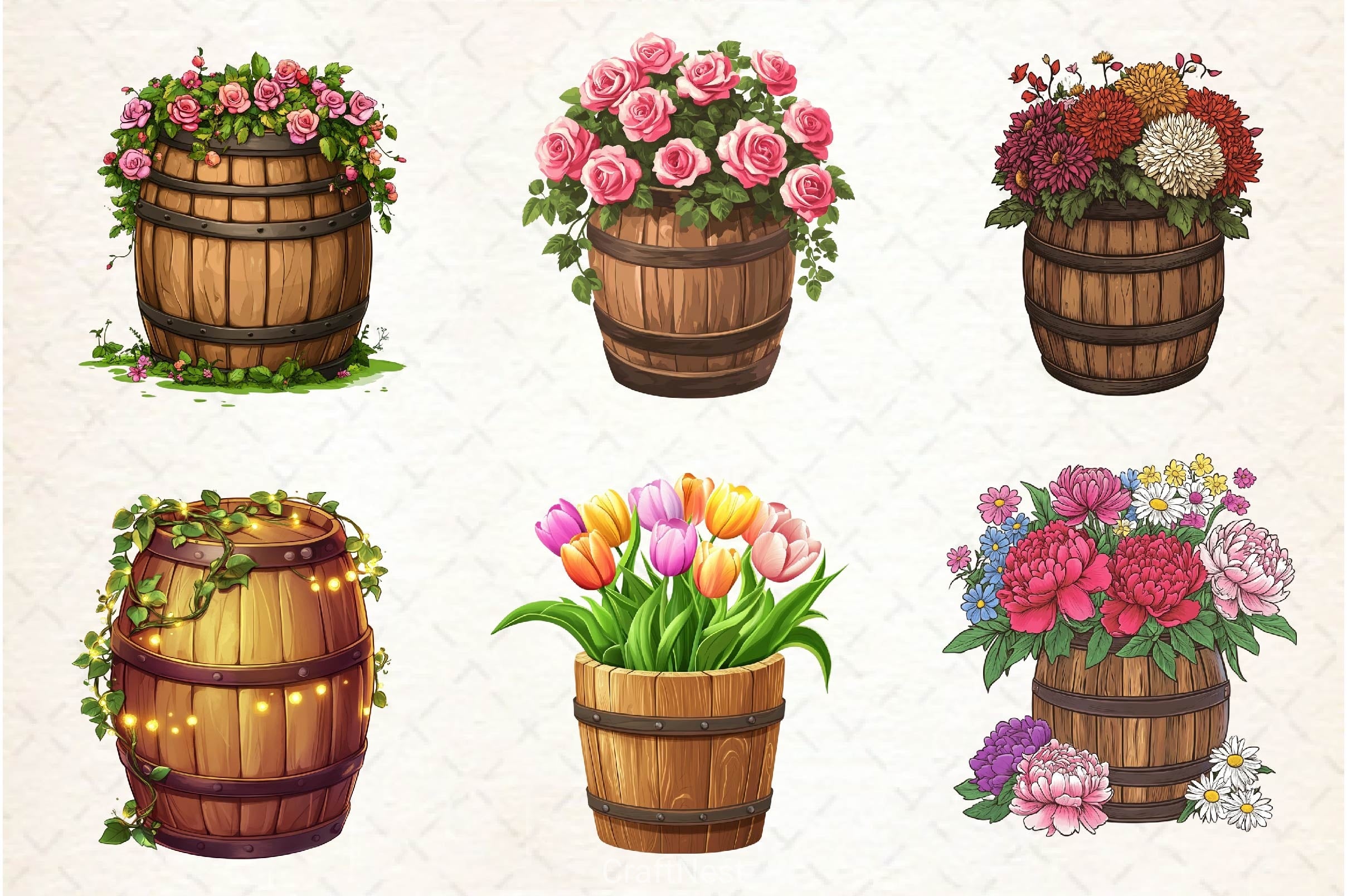 Floral Barrel Clipart Bundle 2 - CraftNest - Digital Crafting and Art
