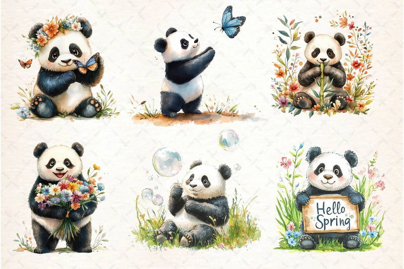 Cute Spring Panda Clipart Bundle 2 - CraftNest - Digital Crafting and Art