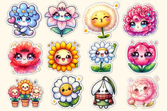 Kawaii Flowers Stickers Sticker Clipart Bundle - CraftNest - Digital Crafting and Art