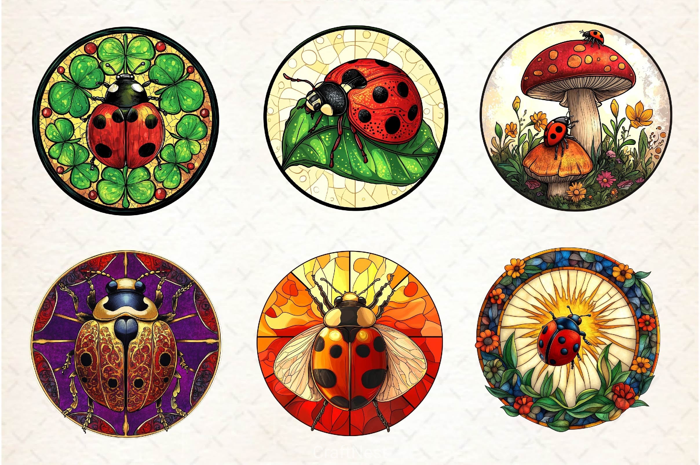 Ladybug Stained Glass Clipart Bundle - CraftNest - Digital Crafting and Art