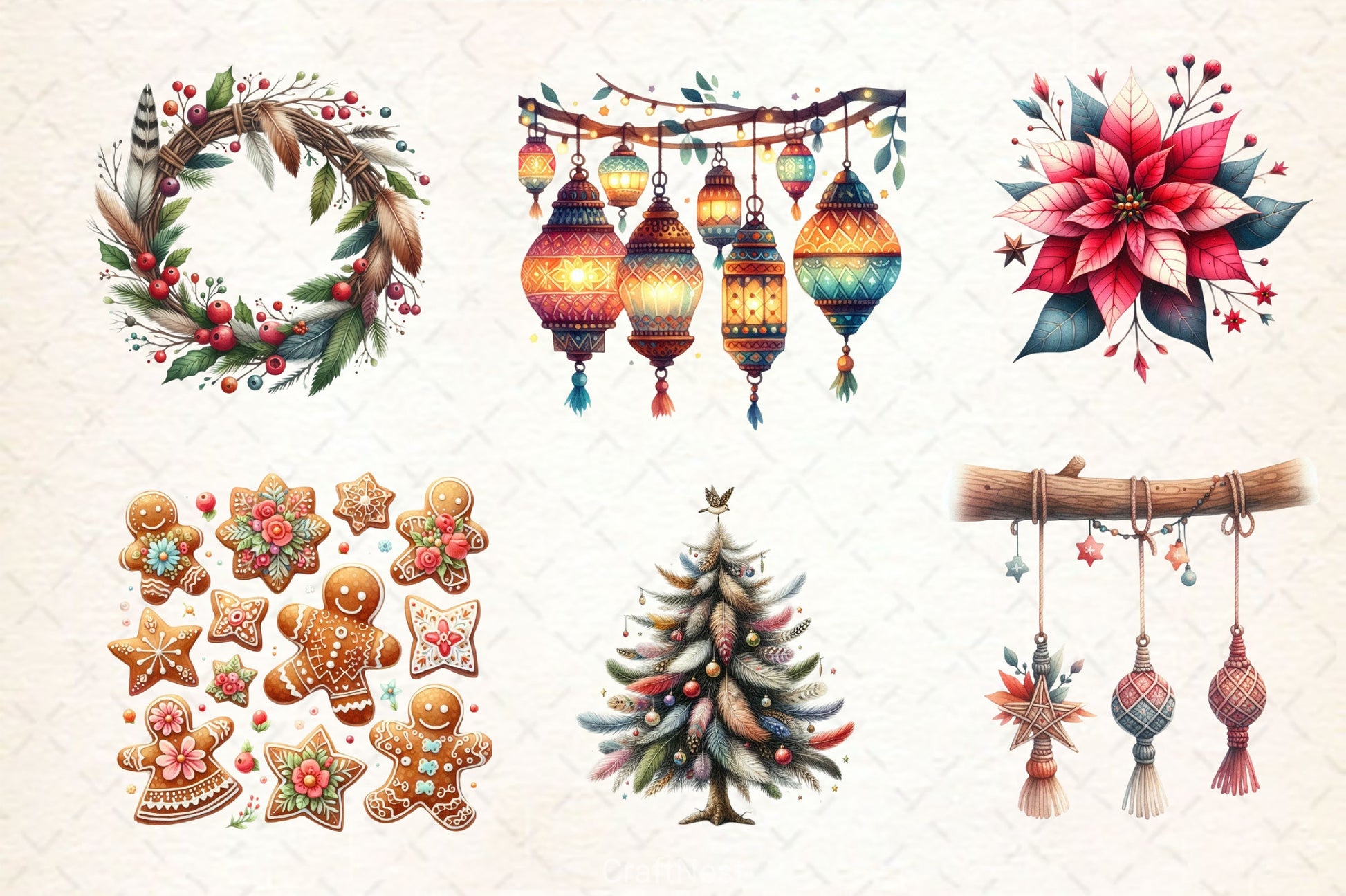 Boho Christmas Clipart Bundle - CraftNest - Digital Crafting and Art