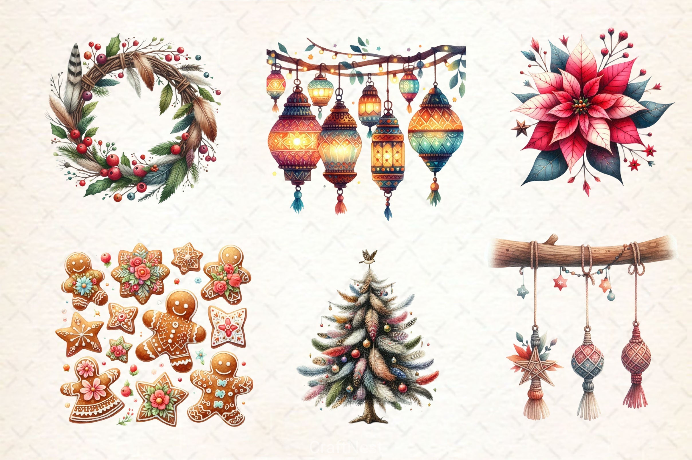 Boho Christmas Clipart Bundle - CraftNest - Digital Crafting and Art