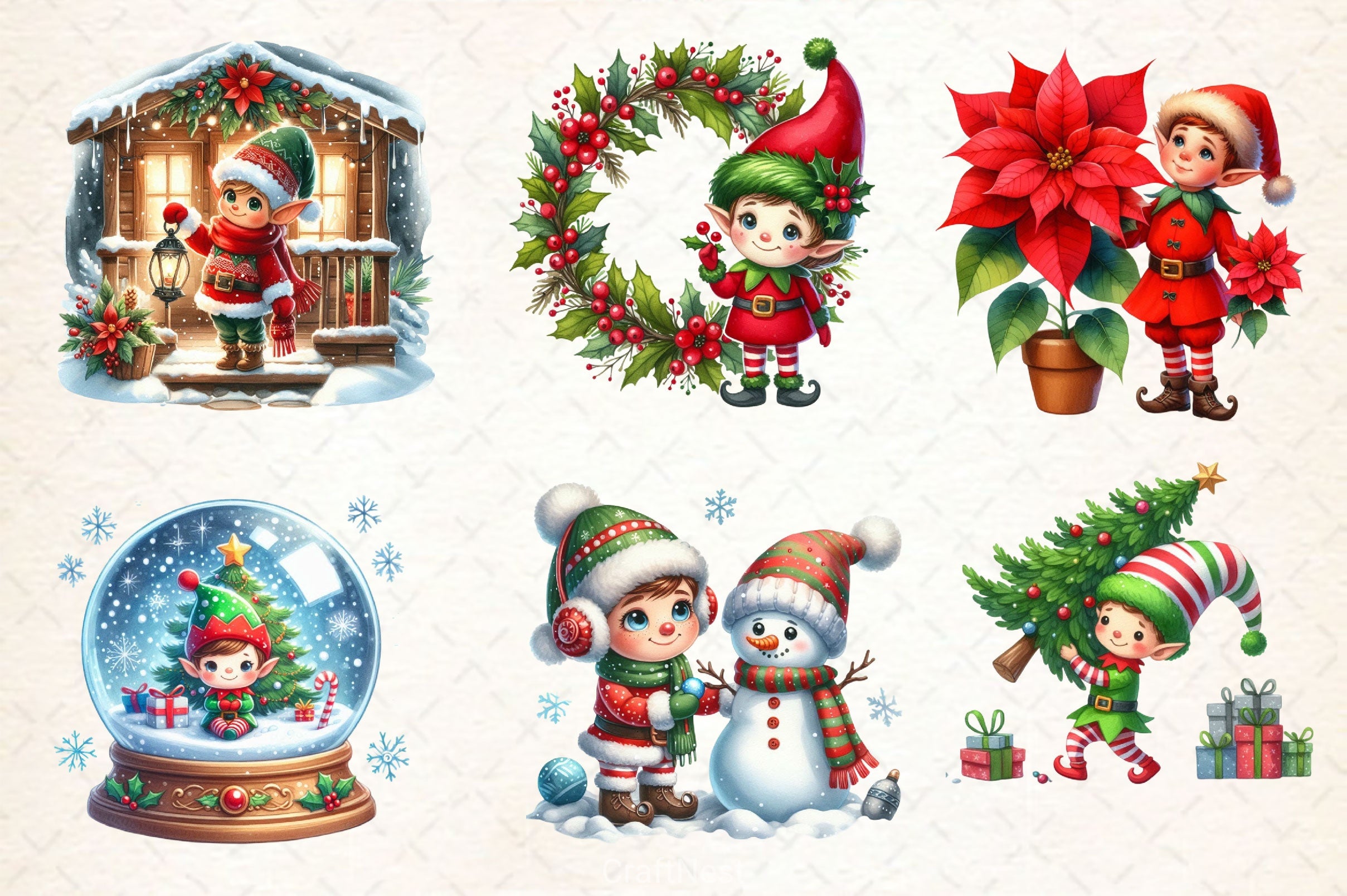 Festive Elf Clipart Bundle - CraftNest - Digital Crafting and Art