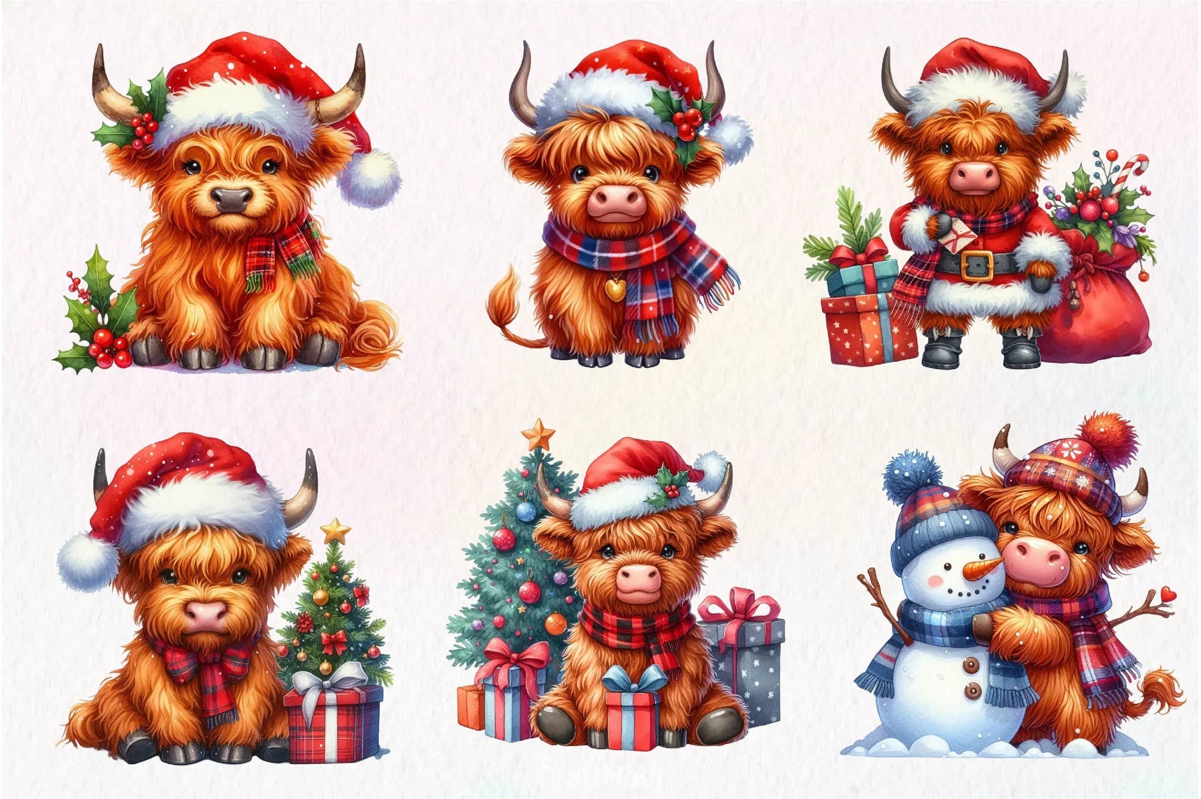 Cute Christmas Highland Cow Clipart Bundle 6 - CraftNest - Digital Crafting and Art