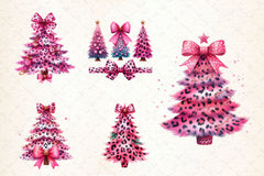 Pink Leopard Print Christmas Tree Clipart Bundle - CraftNest - Digital Crafting and Art