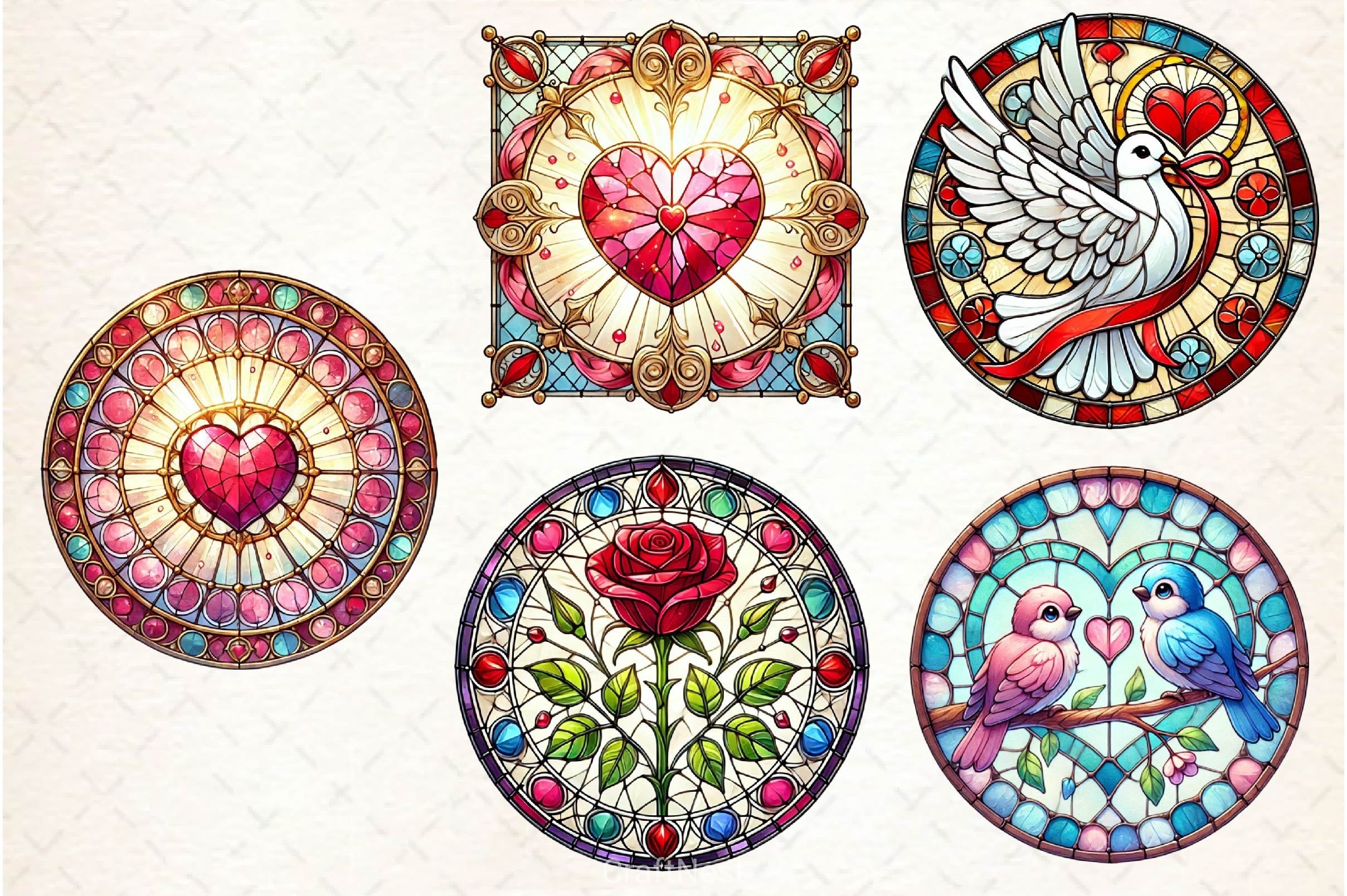 Valentines Day Stained Glass Clipart Bundle - CraftNest - Digital Crafting and Art