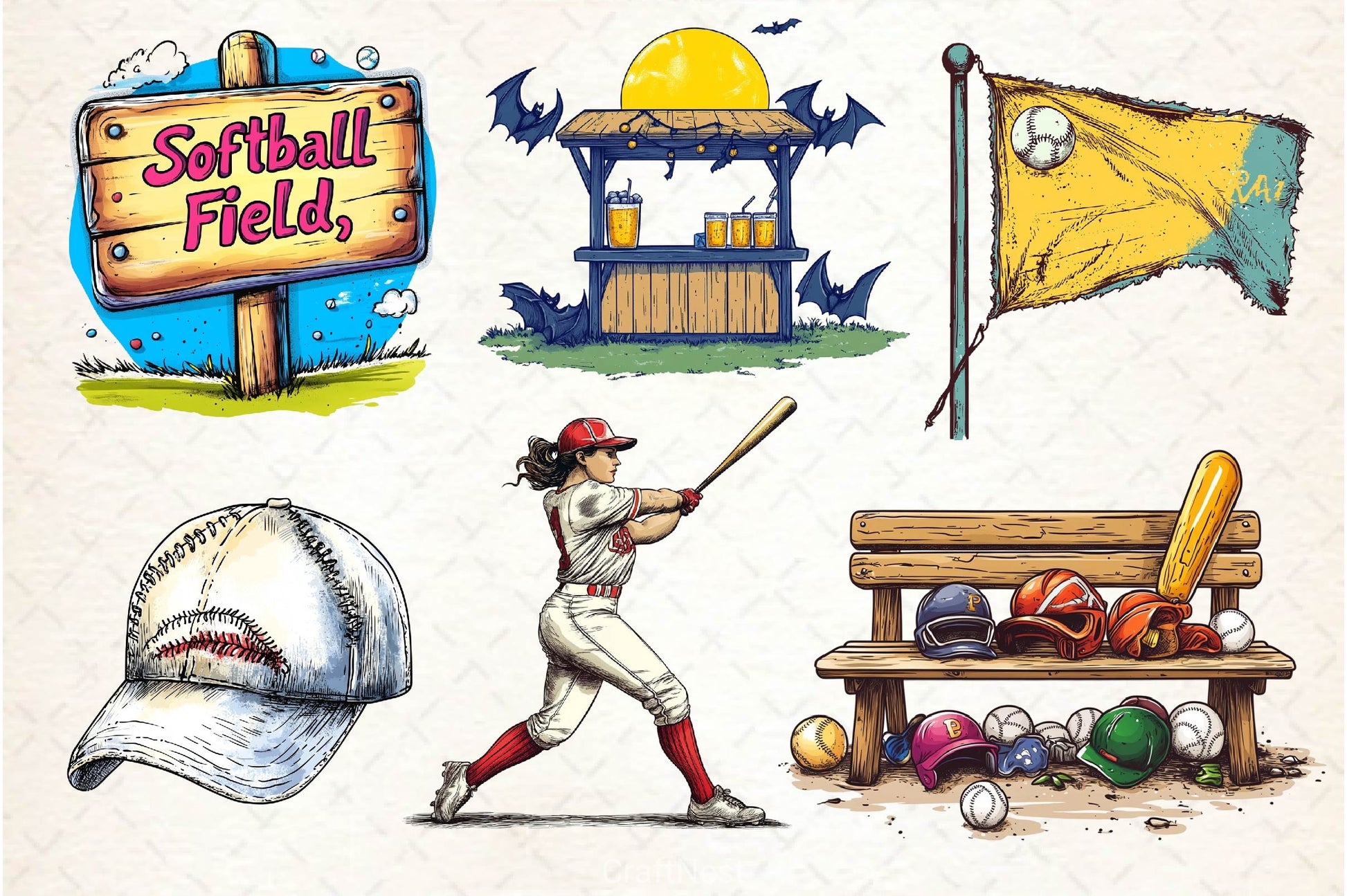Vintage Softball Clipart Bundle 2 - CraftNest - Digital Crafting and Art
