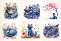 Spring Blue Cat Clipart Bundle - CraftNest - Digital Crafting and Art
