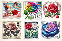 Valentine Rose Postage Stamp Clipart Bundle 2 - CraftNest - Digital Crafting and Art