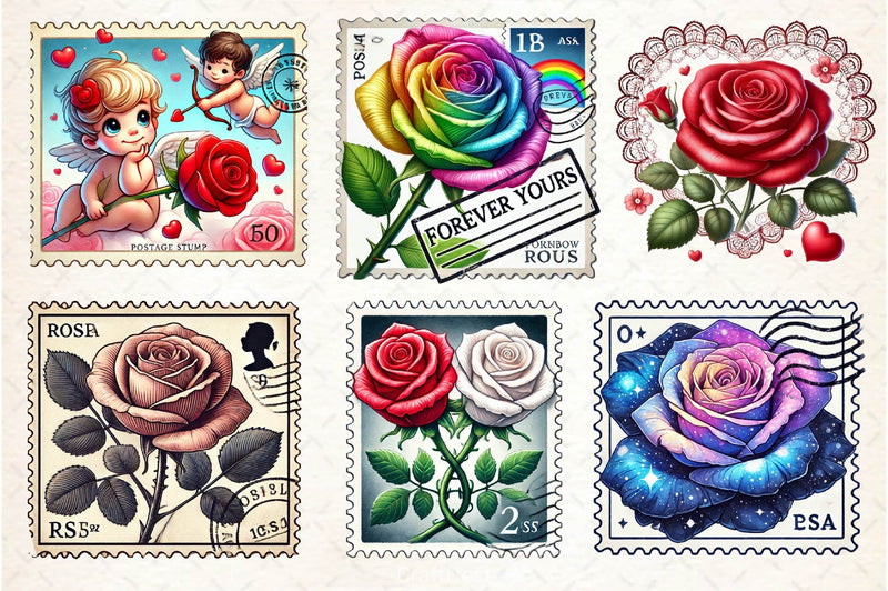 Valentine Rose Postage Stamp Clipart Bundle 2 - CraftNest - Digital Crafting and Art