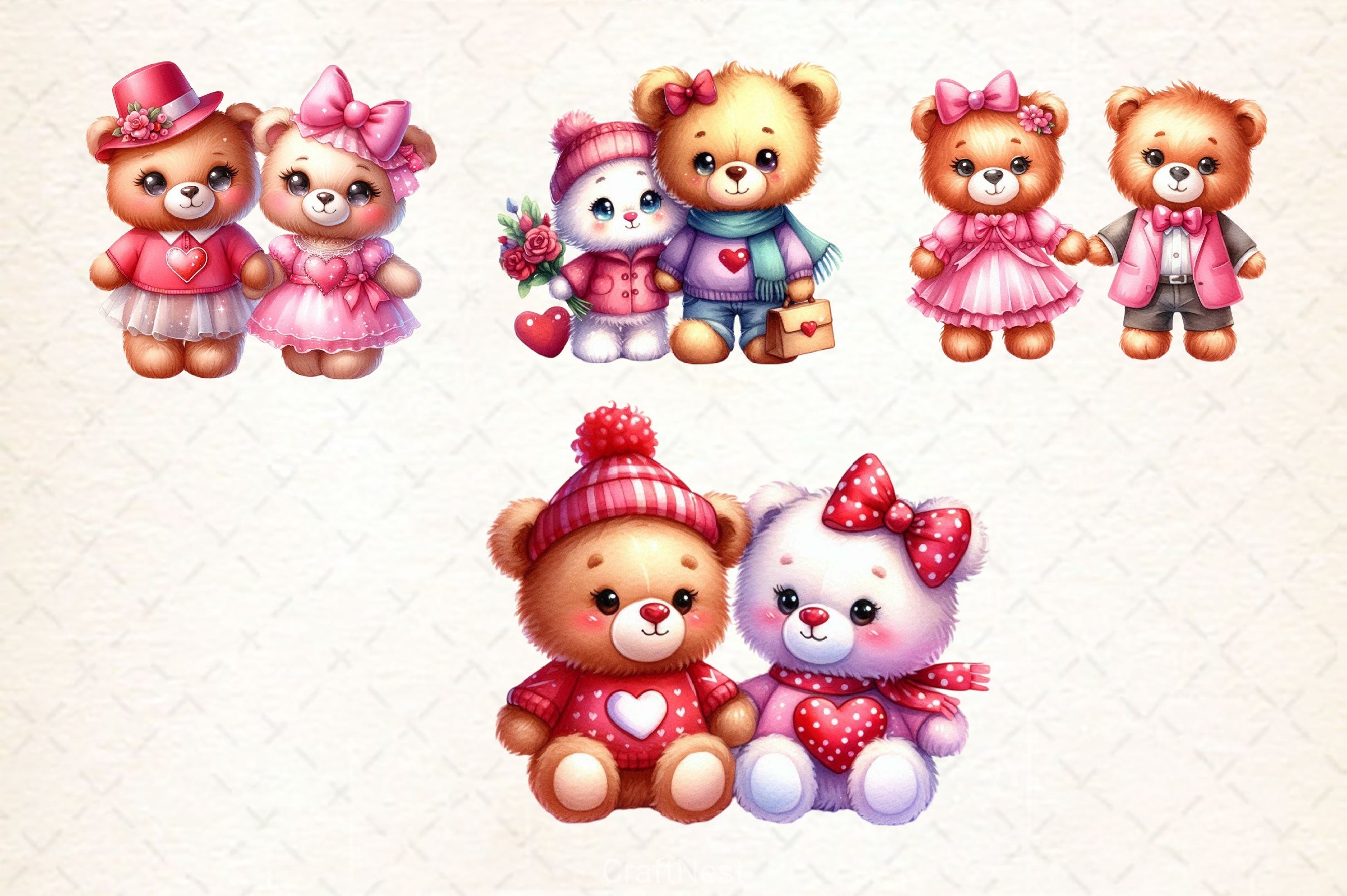 Valentines Couple Teddy Bear Clipart Bundle - CraftNest - Digital Crafting and Art
