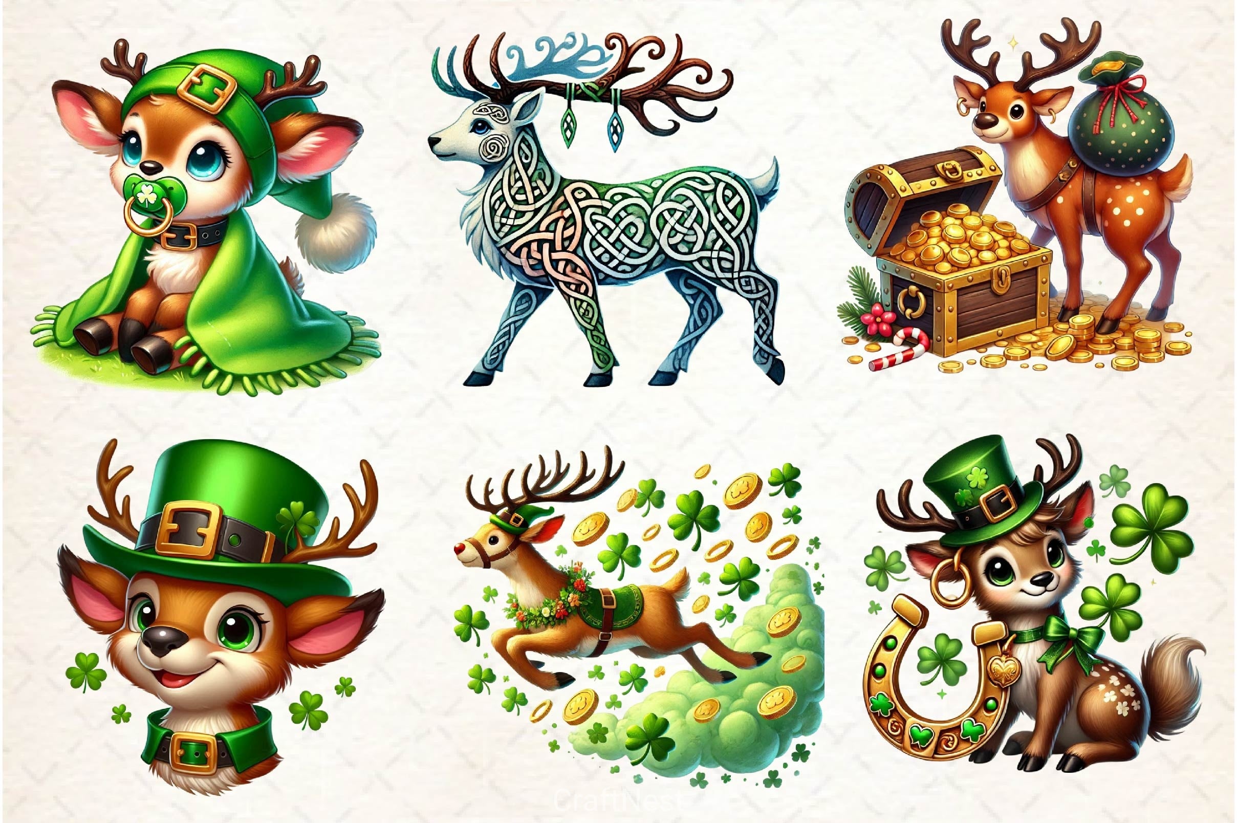 St Patricks Day Cute Reindeer Clipart Bundle 2 - CraftNest - Digital Crafting and Art