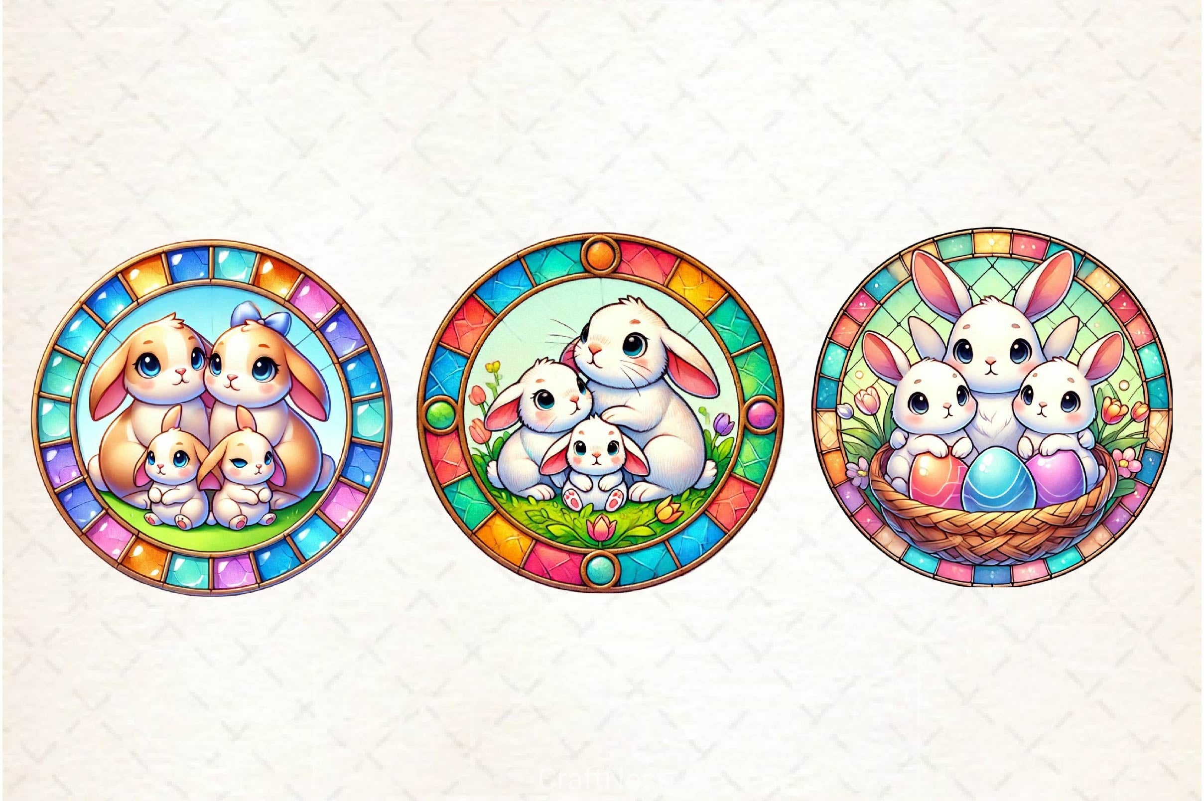 Easter Stained Glass Family Bunny Clipart Bundle - CraftNest - Digital Crafting and Art