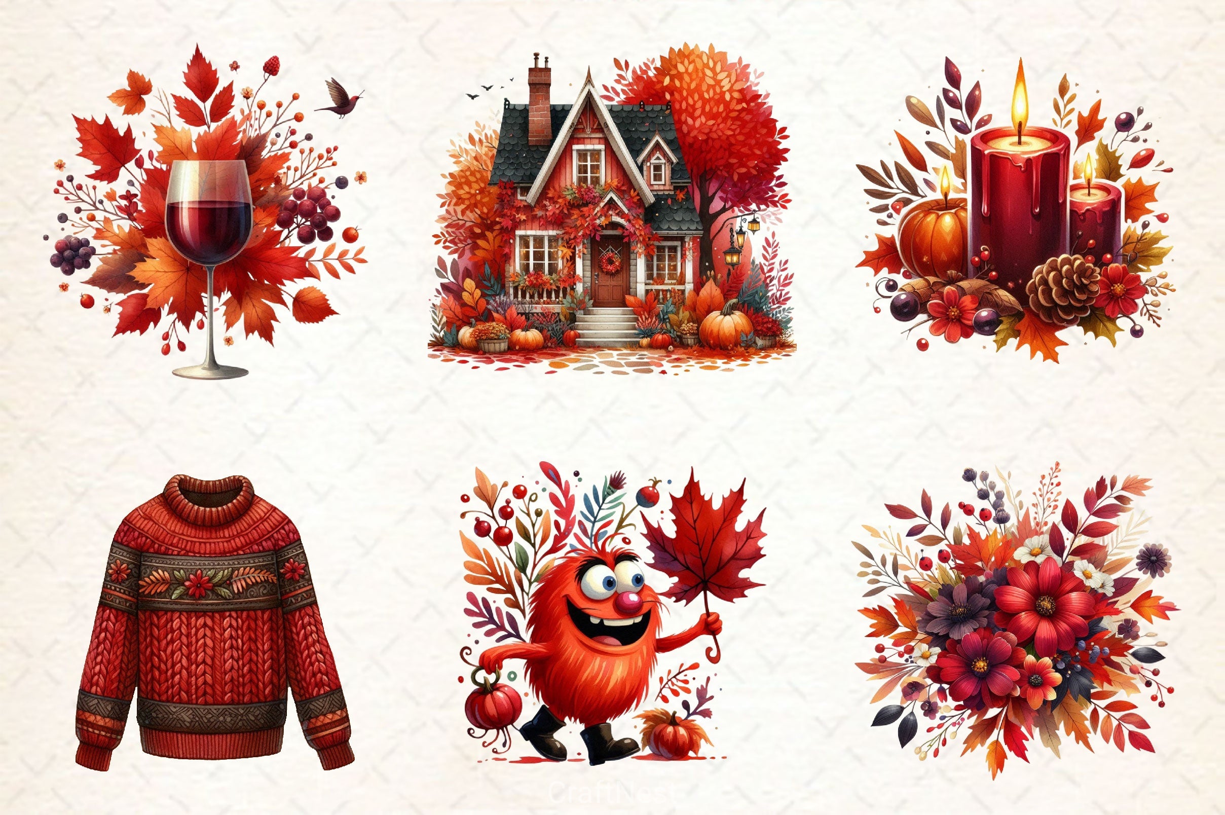 Dark Red Autumn Clipart Bundle - CraftNest - Digital Crafting and Art