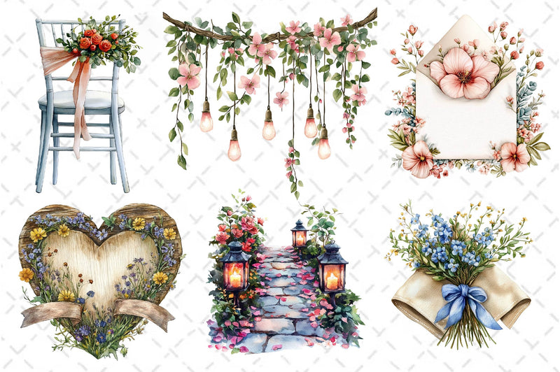 Summer Garden Wedding Set Clipart Bundle - CraftNest - Digital Crafting and Art