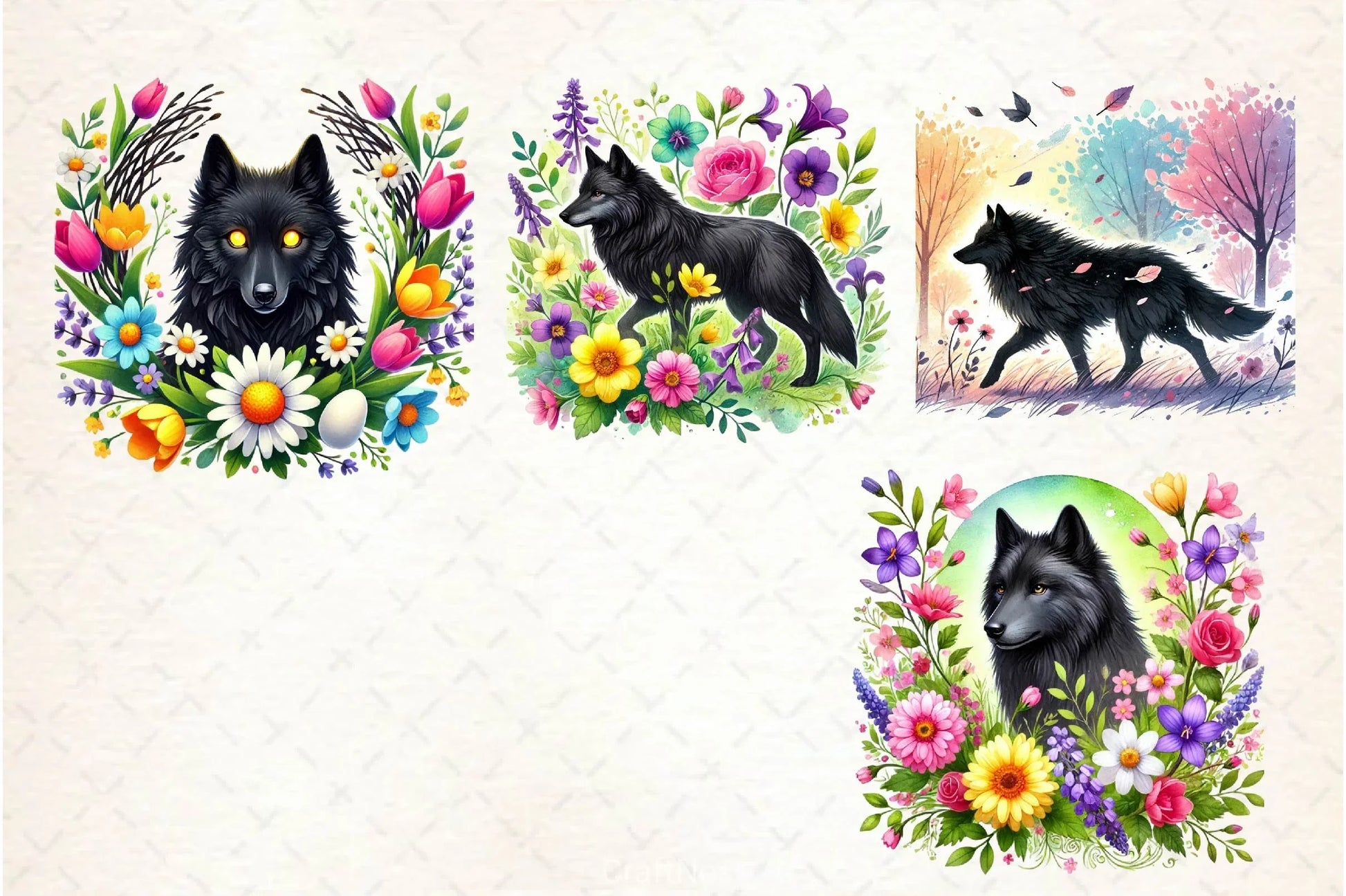 Spring Black Wolf Clipart Bundle 2 - CraftNest - Digital Crafting and Art