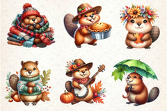 Autumn Cute Beaver Clipart Bundle 2 - CraftNest - Digital Crafting and Art