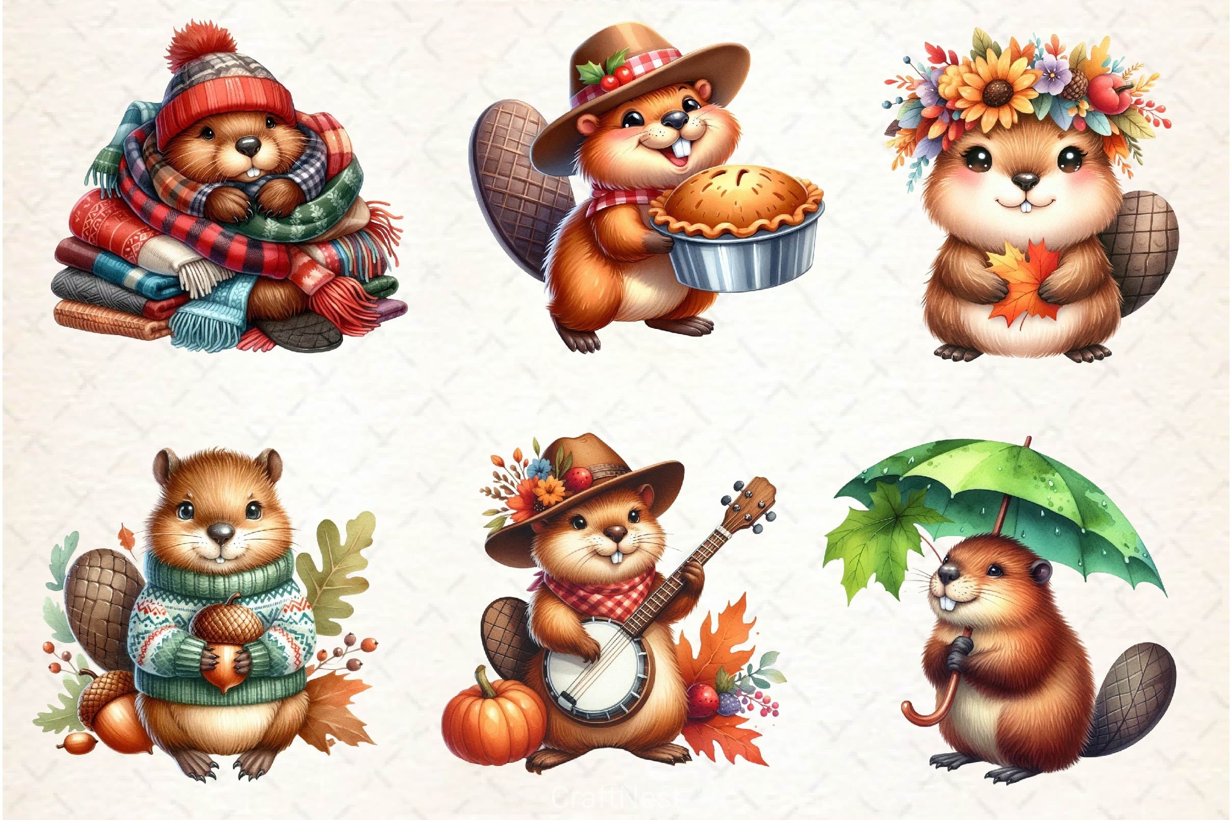 Autumn Cute Beaver Clipart Bundle 2 - CraftNest - Digital Crafting and Art