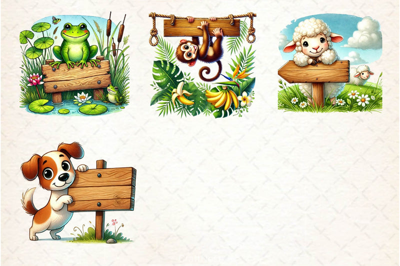 Animals With Wooden Signs Clipart Bundle - CraftNest - Digital Crafting and Art