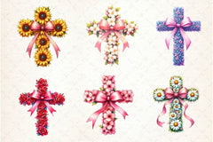 Spring Floral Cross Coquette Bow Clipart Bundle 2 - CraftNest - Digital Crafting and Art