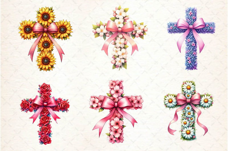 Spring Floral Cross Coquette Bow Clipart Bundle 2 - CraftNest - Digital Crafting and Art