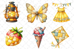 Yellow Patchwork Summer Clipart Bundle 2 - CraftNest - Digital Crafting and Art