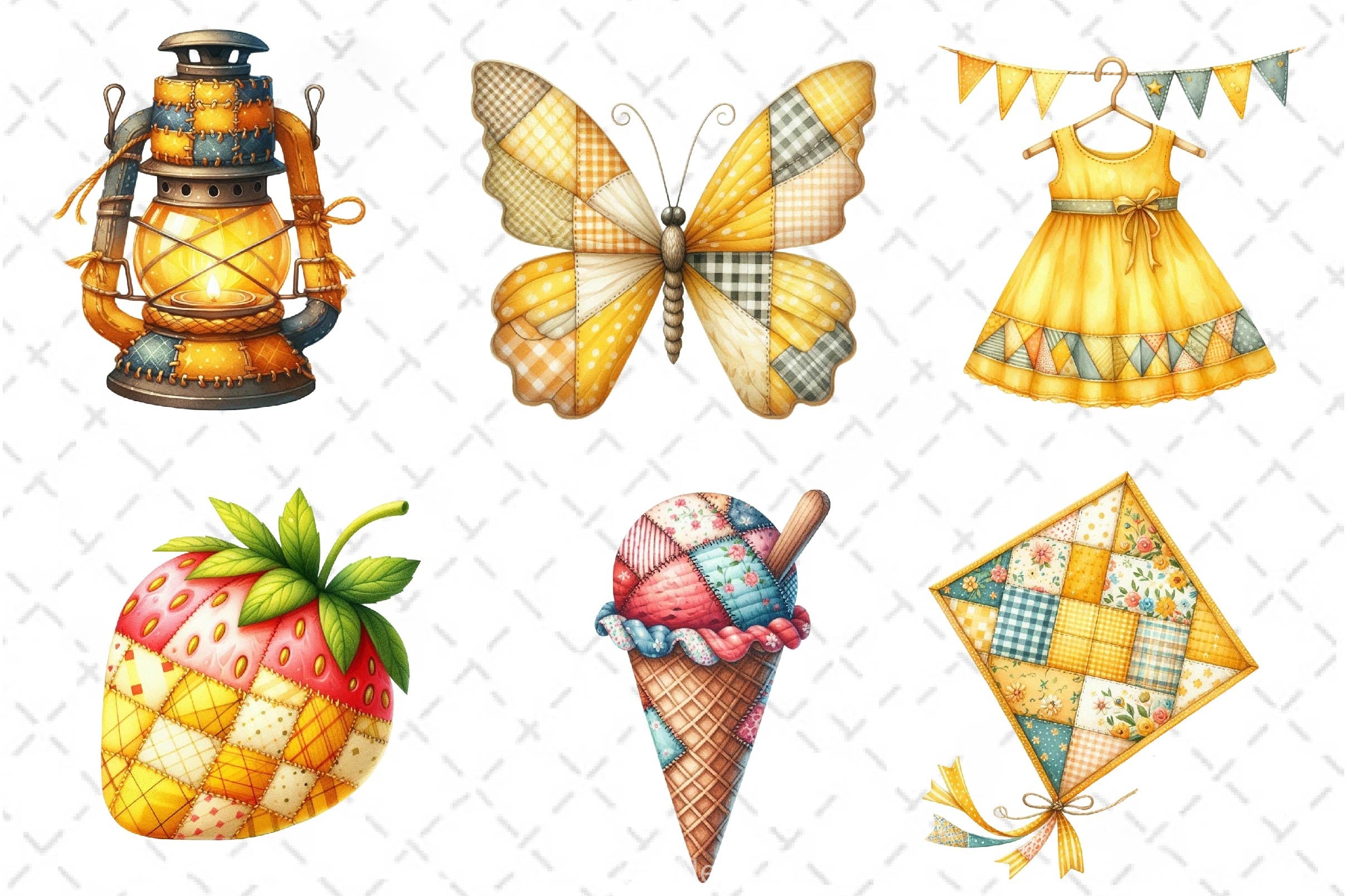 Yellow Patchwork Summer Clipart Bundle 2 - CraftNest - Digital Crafting and Art