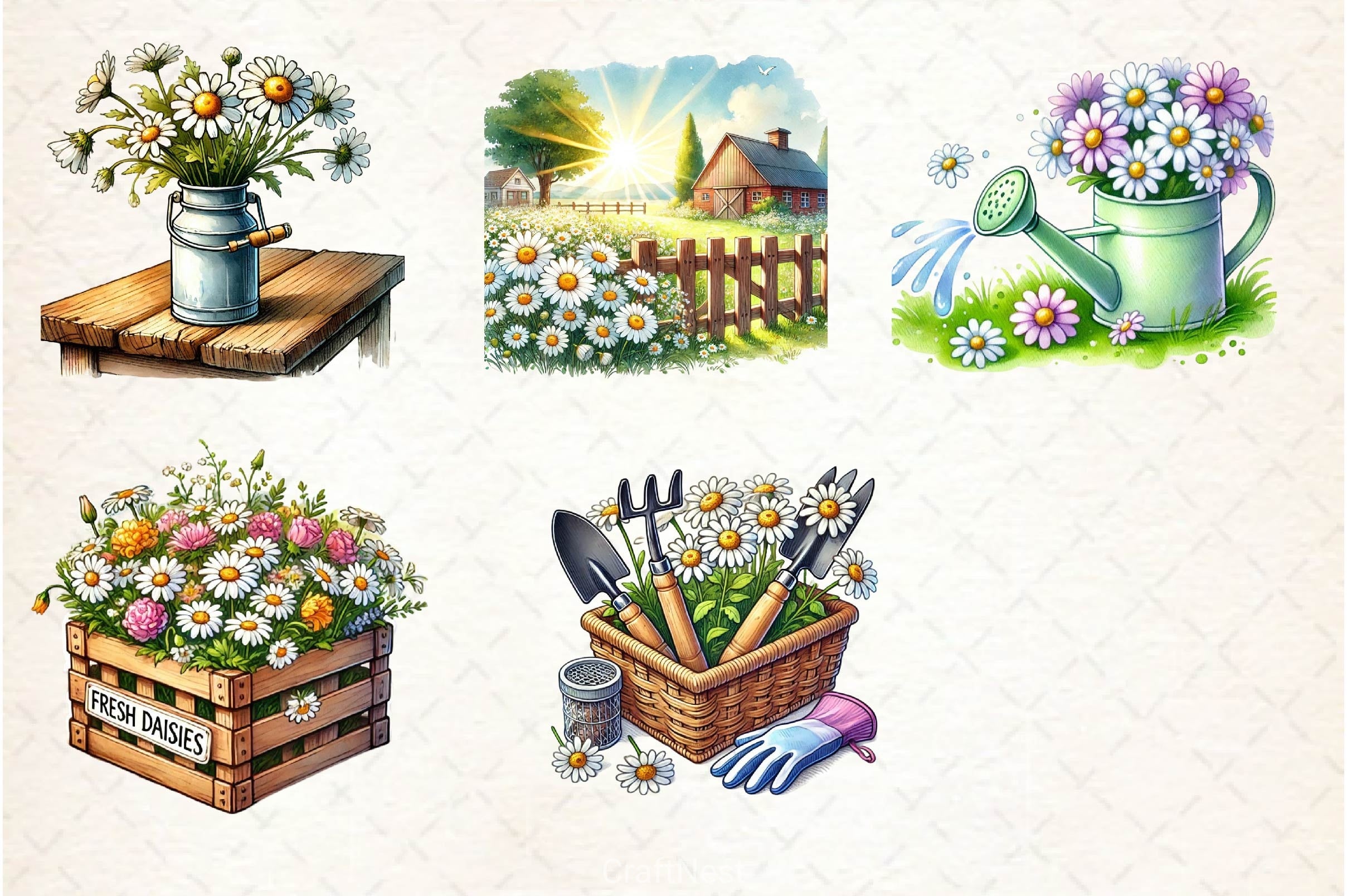 Spring Daisy Farm Clipart Bundle 2 - CraftNest - Digital Crafting and Art