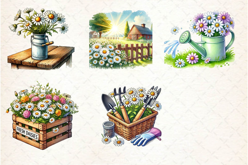 Spring Daisy Farm Clipart Bundle 2 - CraftNest - Digital Crafting and Art