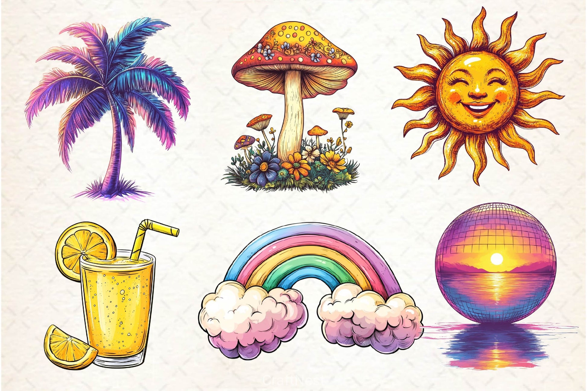 Retro Groovy Summer Clipart Bundle 3 - CraftNest - Digital Crafting and Art