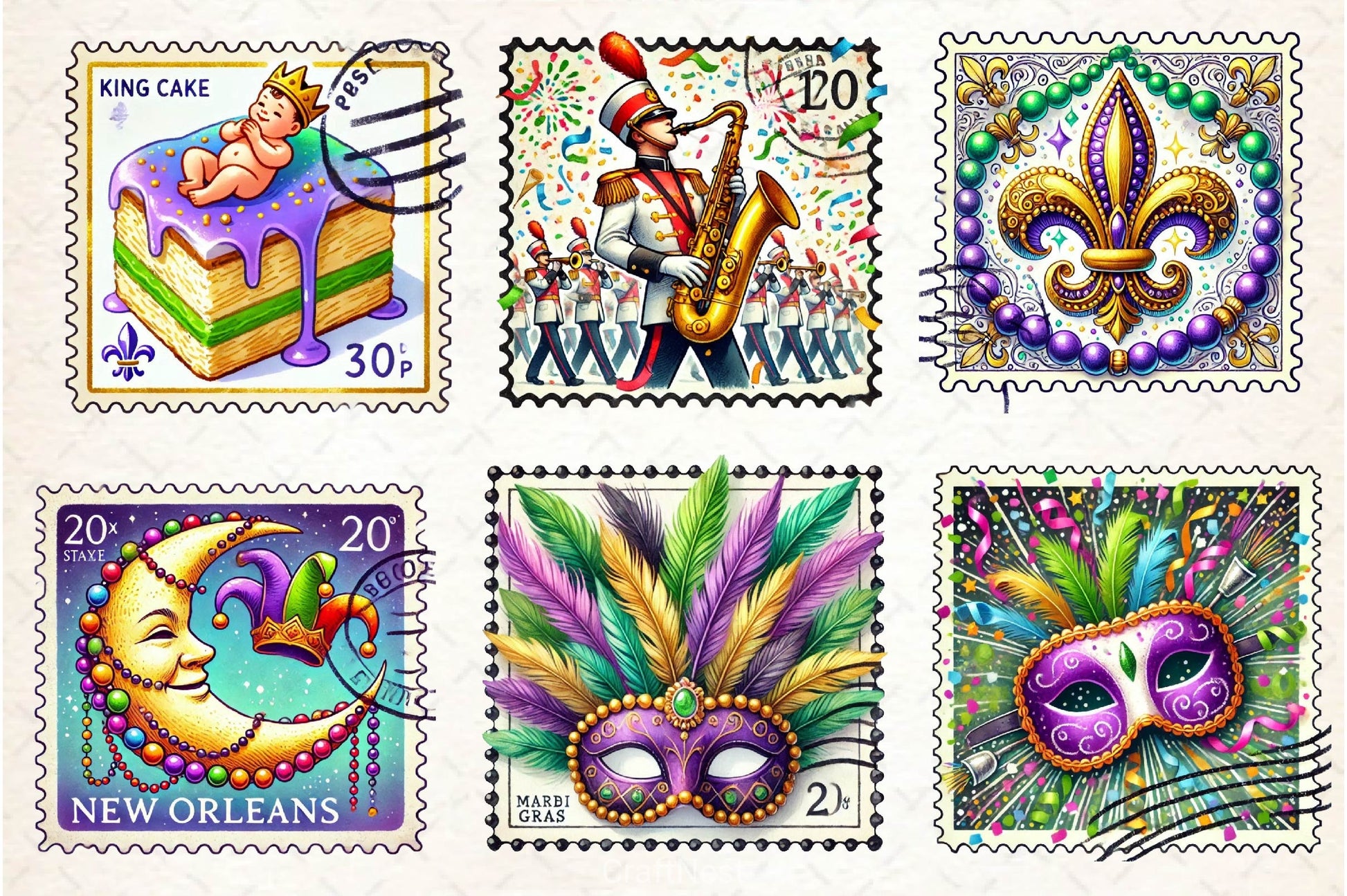 Mardi Gras Postage Stamp Clipart Bundle - CraftNest - Digital Crafting and Art