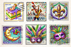 Mardi Gras Postage Stamp Clipart Bundle - CraftNest - Digital Crafting and Art