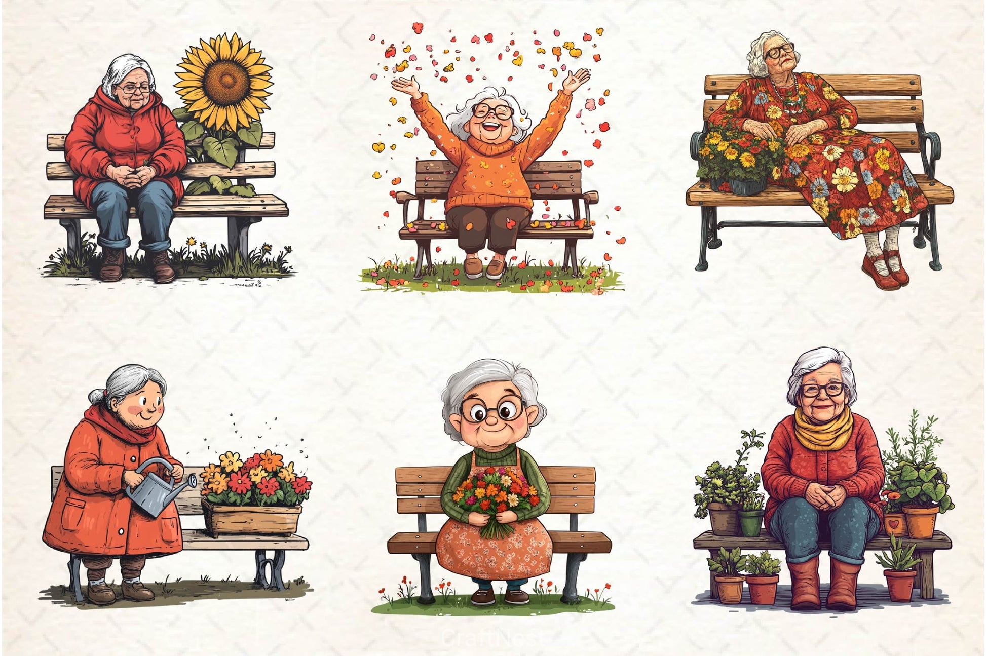Gardening Grandma With Flowers Clipart Bundle 2 - CraftNest - Digital Crafting and Art