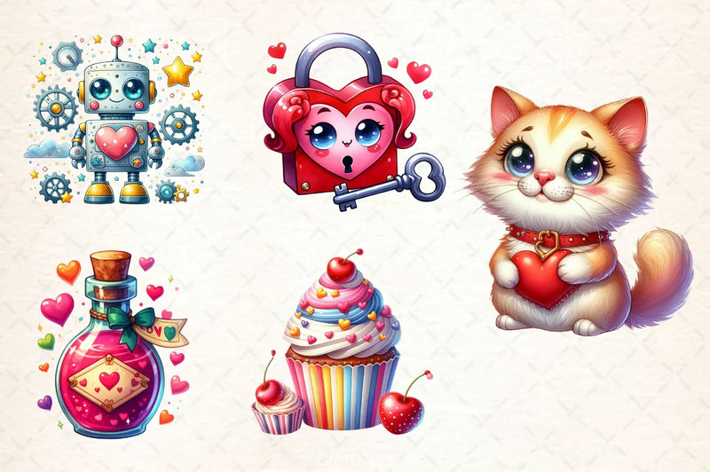 Retro Romantic Valentine Clipart Bundle 2 - CraftNest - Digital Crafting and Art