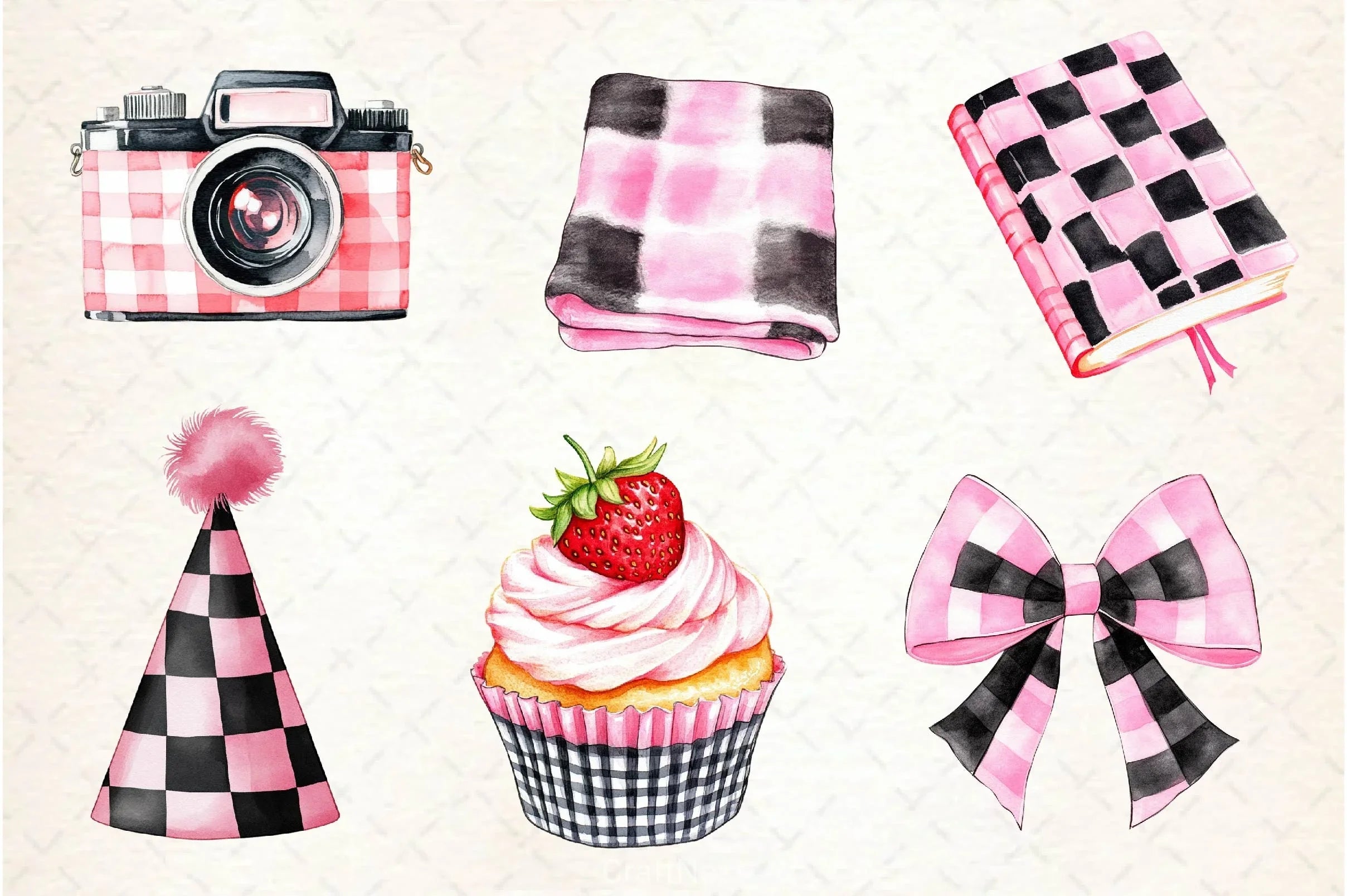 Black And Pink Gingham Summer Clipart Bundle - CraftNest - Digital Crafting and Art