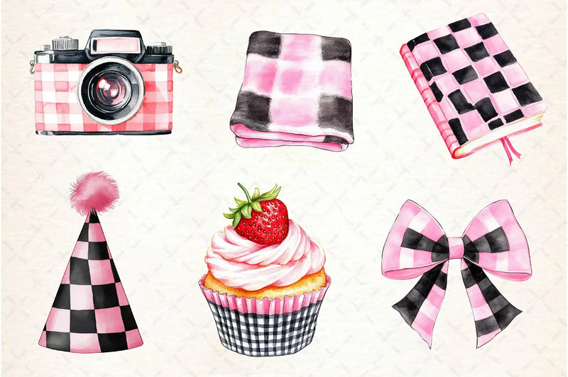 Black And Pink Gingham Summer Clipart Bundle - CraftNest - Digital Crafting and Art