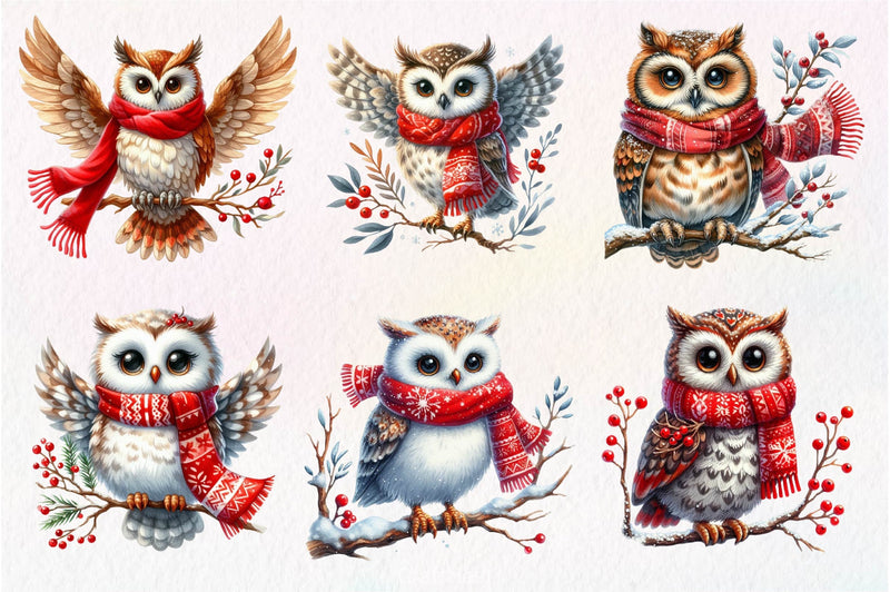 Christmas Owl Clipart Bundle 4 - CraftNest - Digital Crafting and Art
