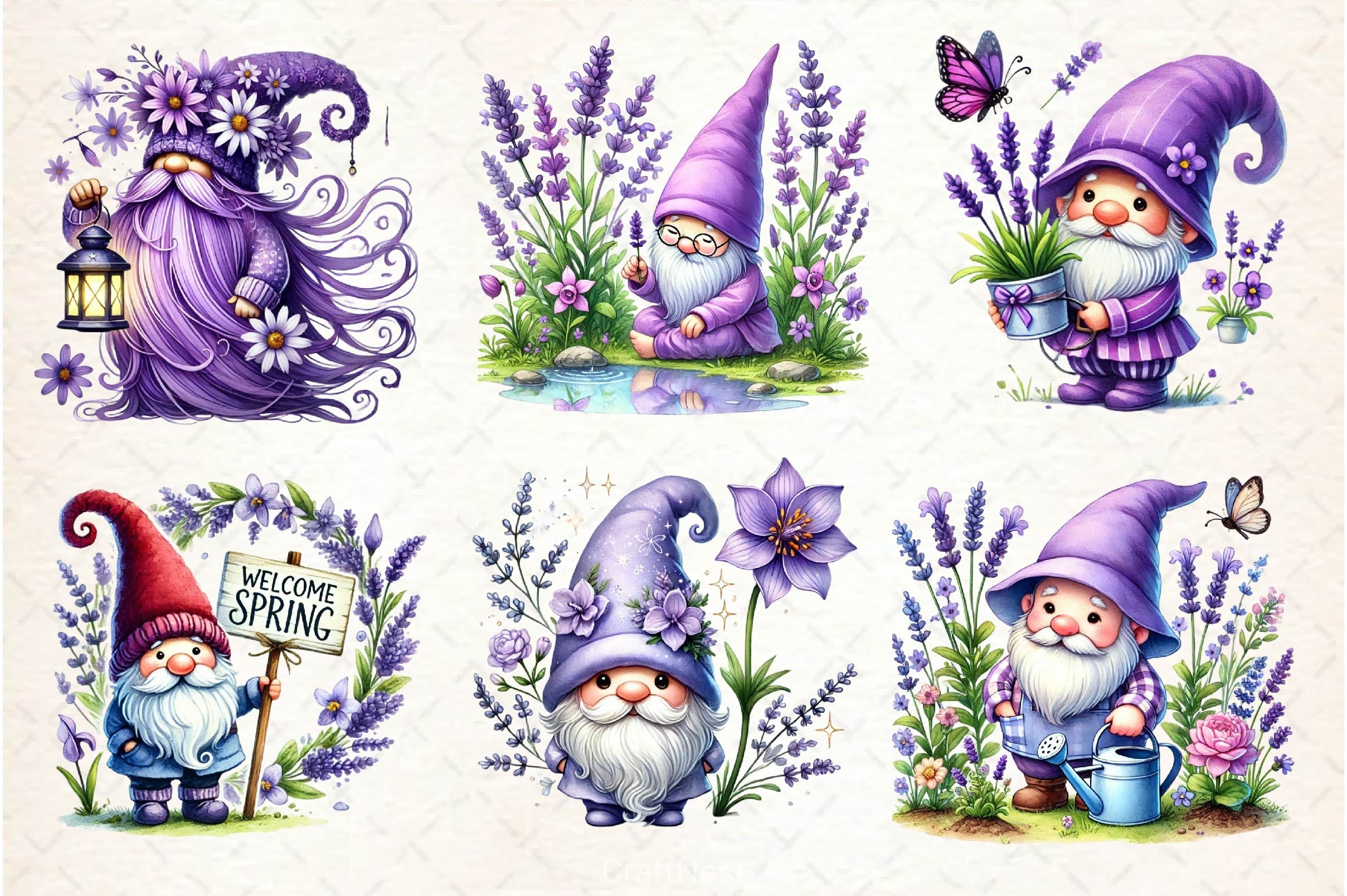 Lavender Purple Gnome Clipart Bundle 4 - CraftNest - Digital Crafting and Art