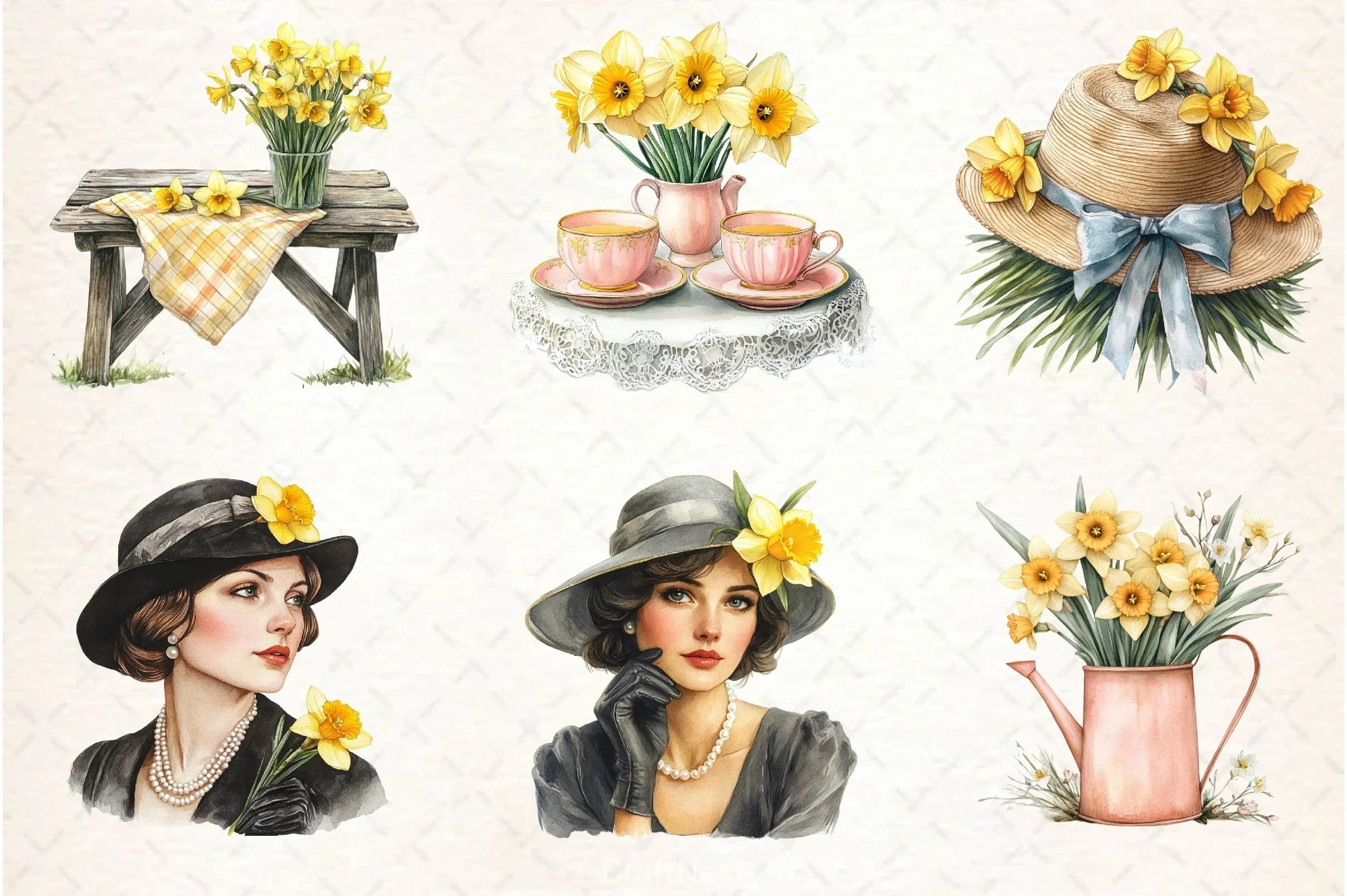 Spring Daffodils Coquette Clipart Bundle - CraftNest - Digital Crafting and Art